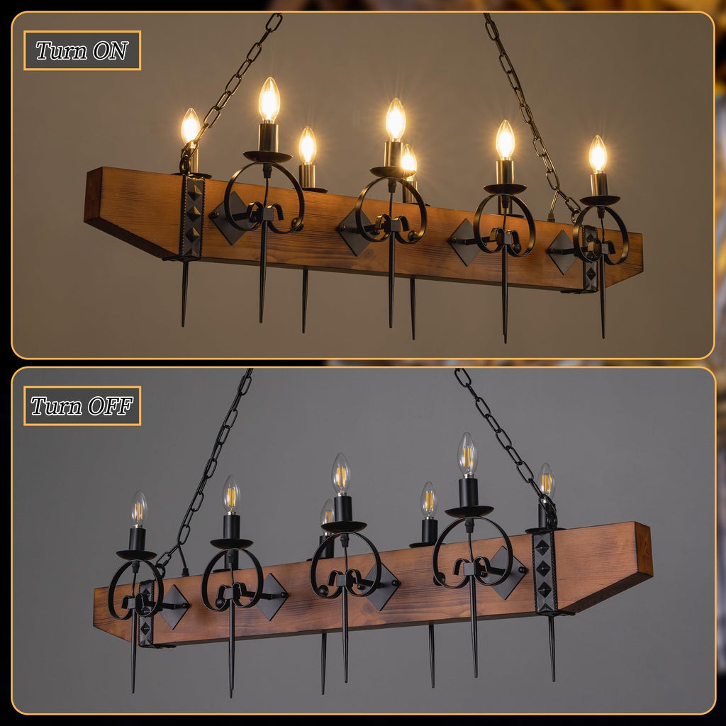 TOCHIC 48 Inch Black Farmhouse Chandelier, 8-Light Rustic Wood Chandeliers for Dining Room, Western Kitchen Pendant Lighting Over Island, Large Ceiling Light Fixture for Living Room, Bedroom, Bar