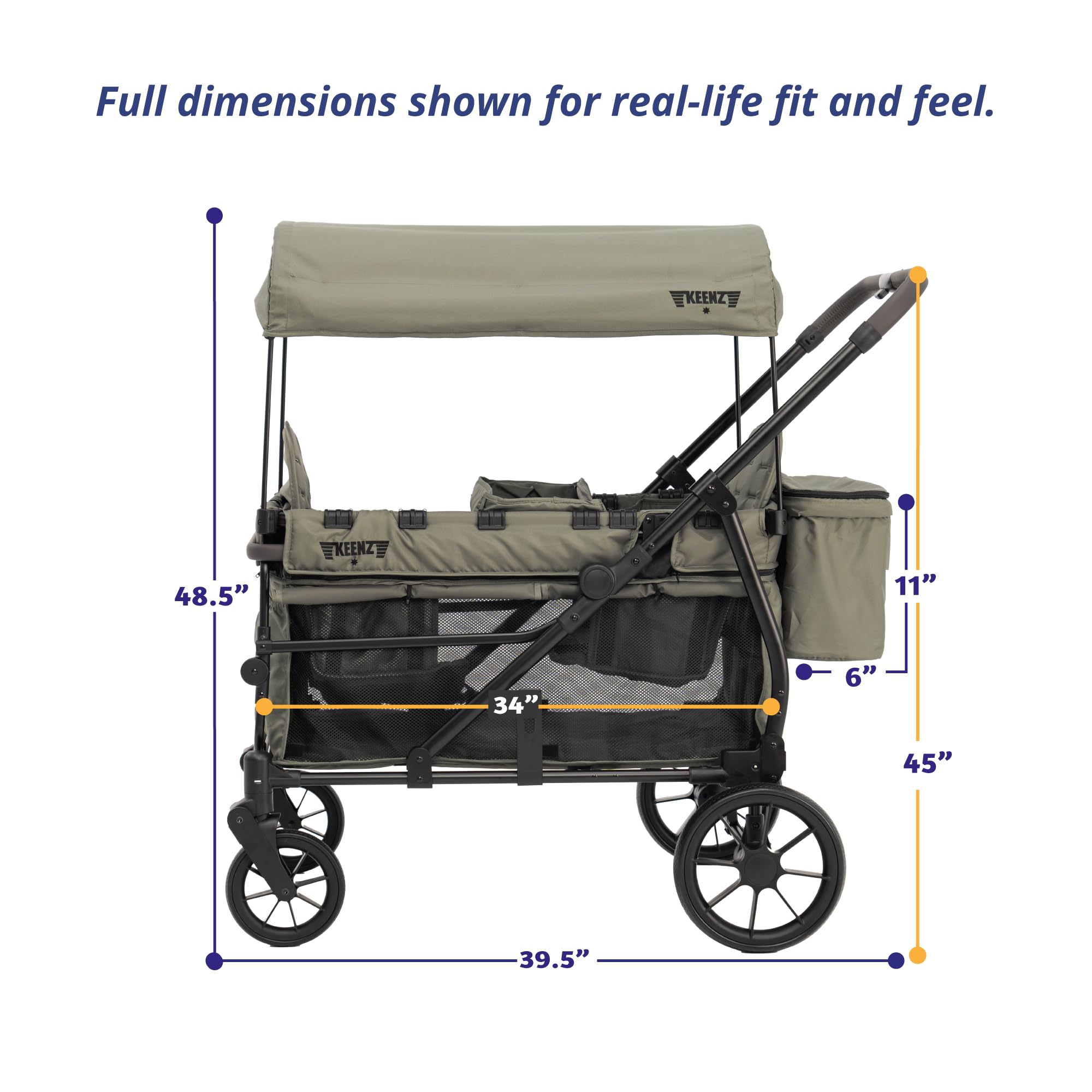 Keenz Viva 2-Passenger Compact Foldable Stroller Wagon with Canopy, Hybrid Push Pull Handle, EVA Wheels, and Storage – Lightweight Stroller Wagon for Toddlers and Kids, Green