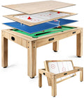 7FT 4-in-1 Multi Game Table with Pool Table Air Hockey Ping Pong, Convertible Pool Dining Table & Desktop with Locked Wheels, Complete Accessories Table Combo for Home, Game Room and Family Daily Use