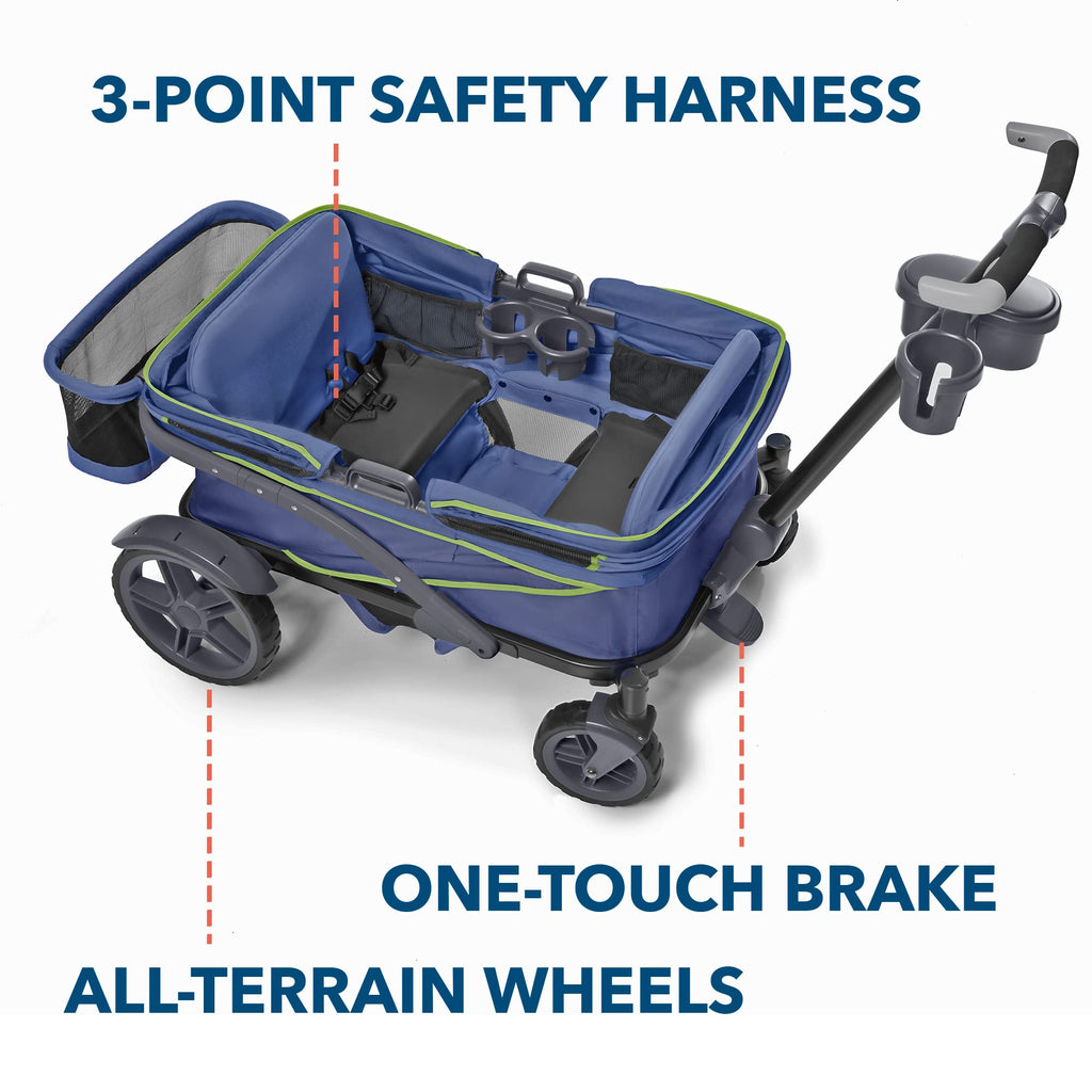 Gladly Family Anthem4 Quad All-Terrain Wagon Stroller with Easy Push and Pull, Removable XL Canopies, and Sturdy, Safe Folding for Storage and Transport, Electric Silver