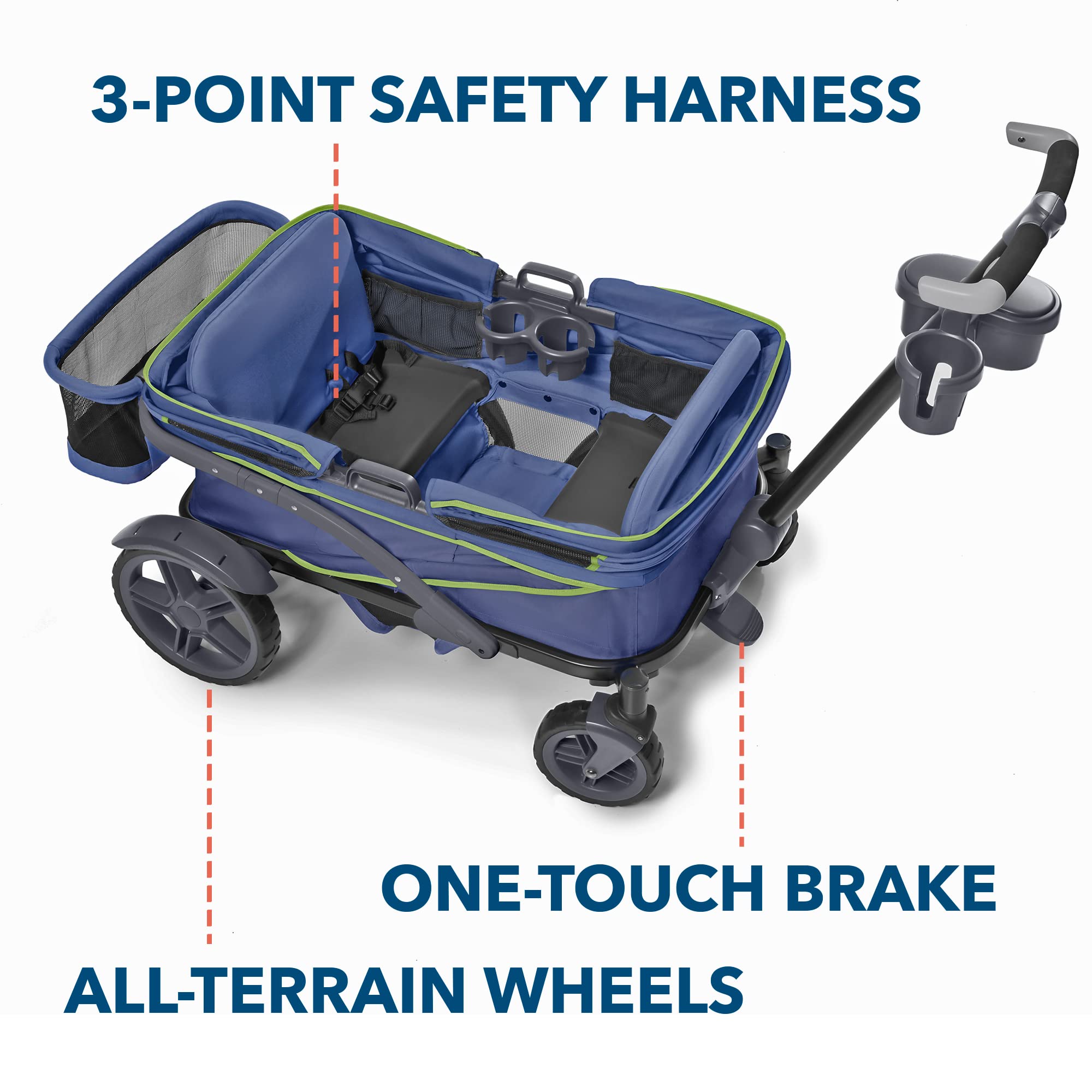 Gladly Family Anthem4 Quad All-Terrain Wagon Stroller with Easy Push and Pull, Removable XL Canopies, and Sturdy, Safe Folding for Storage and Transport, Electric Silver