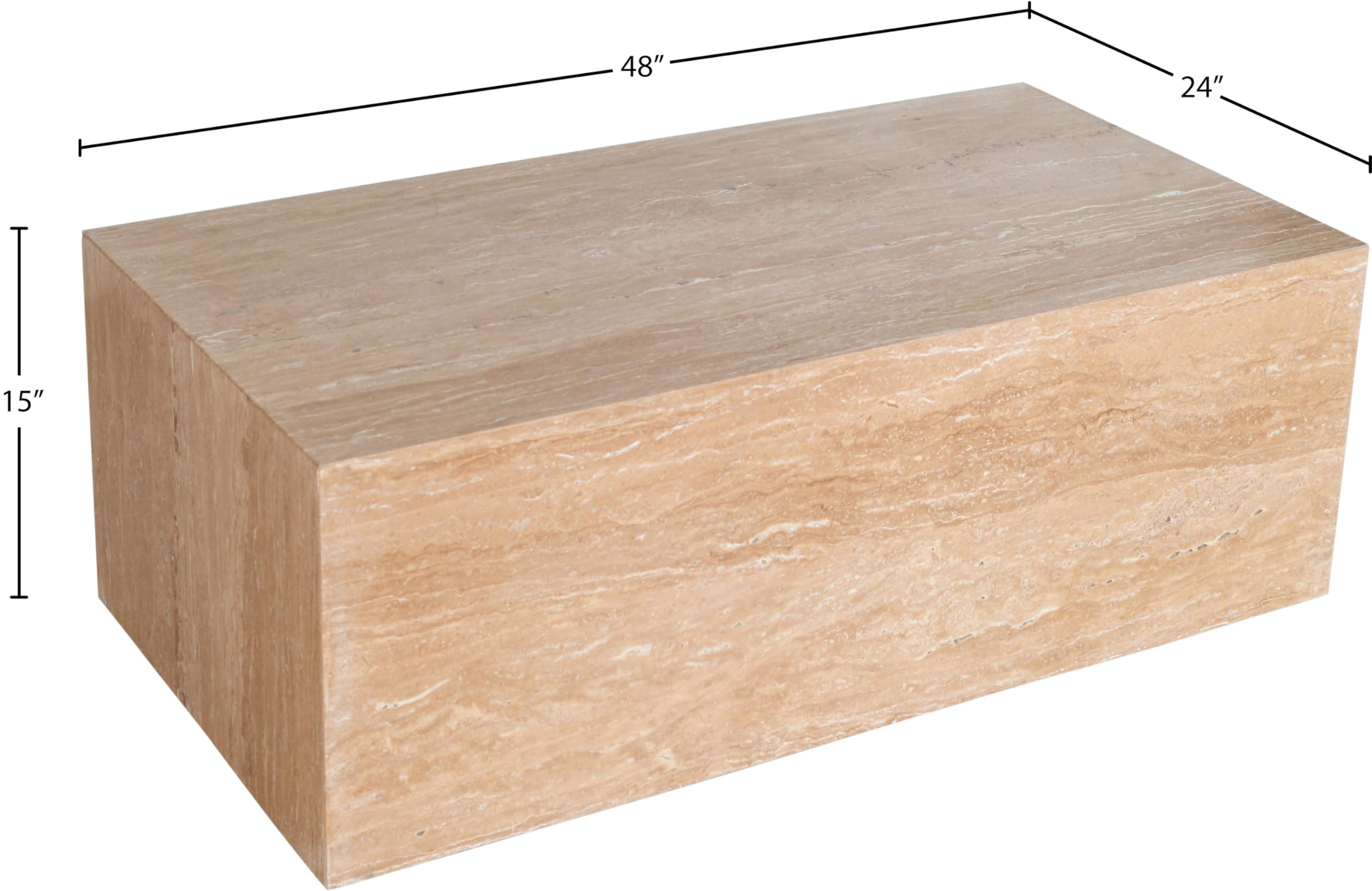 Meridian Furniture 251Travertine-CT Bolzano Collection Art Deco Coffee Table with Handcrafted Genuine Marble, 48" W x 24" D x 15" H, Beige