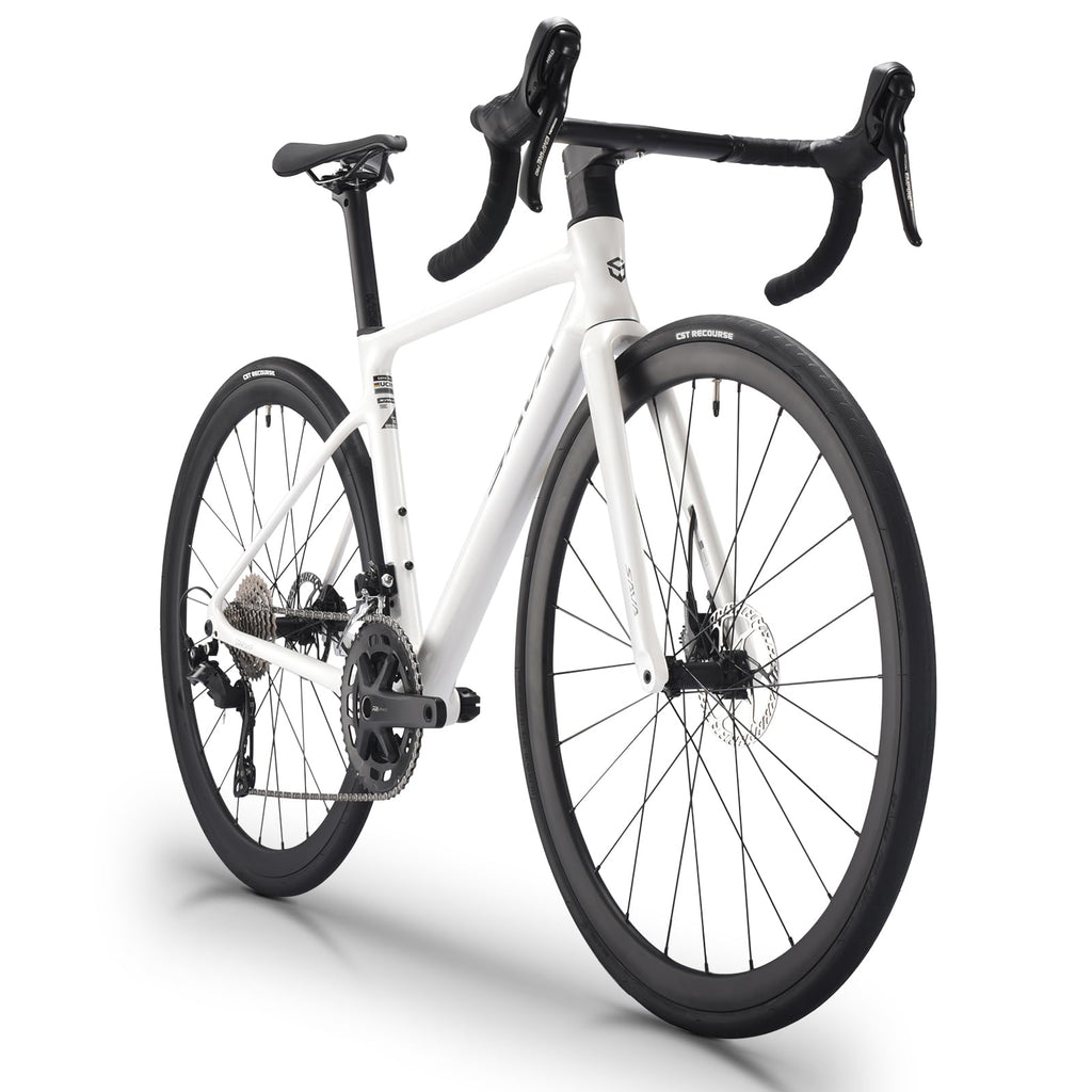 SAVADECK Carbon Fiber Lightweight Road Bike – Full Carbon Frame, Fork, Handlebar & Seatpost, Hydraulic Disc Brake with Shimano 105 R7100 24-Speed Drivetrain – Racing Bicycle for Adults(White,52cm)