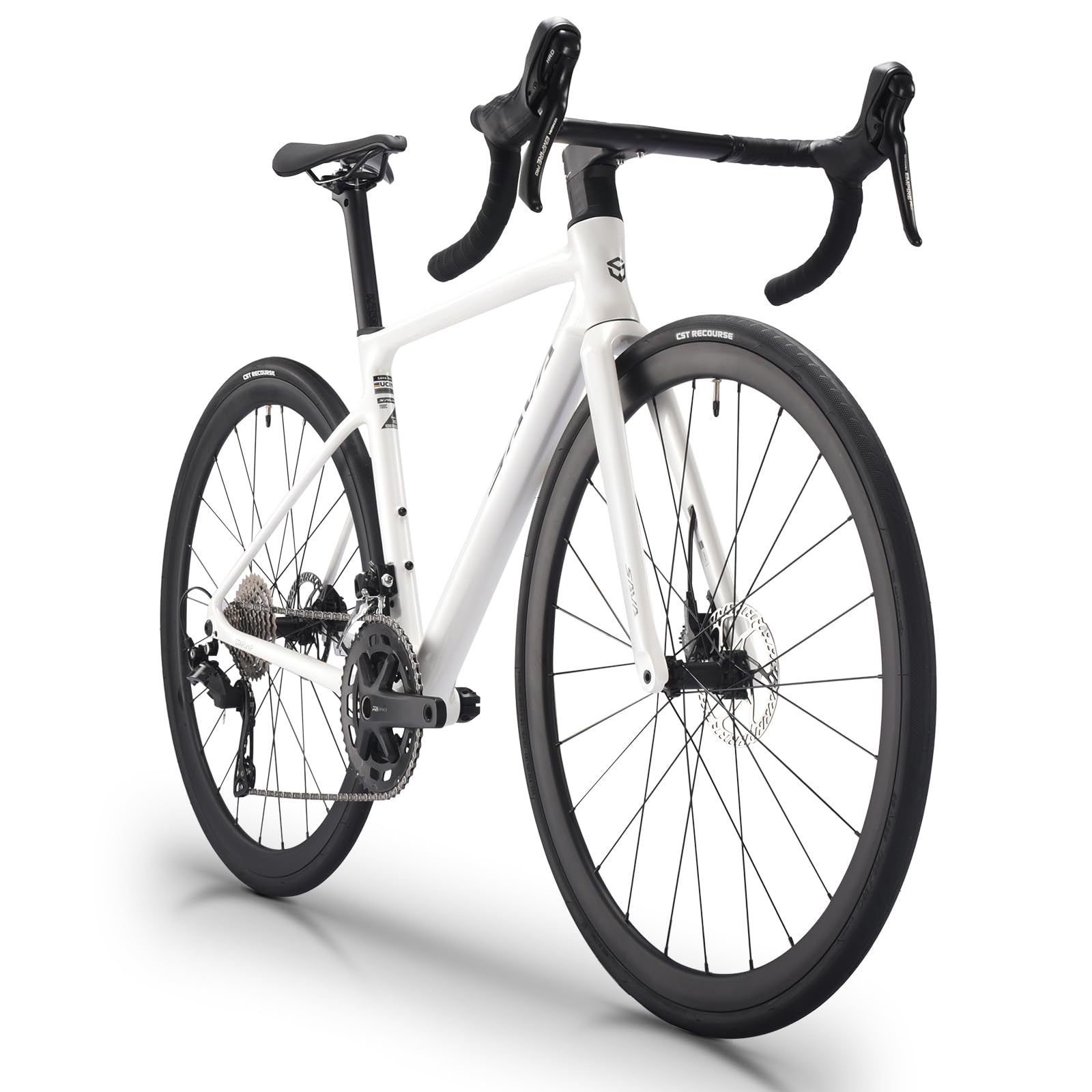 SAVADECK Carbon Fiber Lightweight Road Bike – Full Carbon Frame, Fork, Handlebar & Seatpost, Hydraulic Disc Brake with Shimano 105 R7100 24-Speed Drivetrain – Racing Bicycle for Adults(White,54cm)