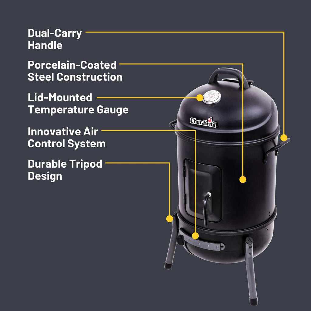 Char-Broil Bullet Charcoal Smoker 16" - 18202075,Black
