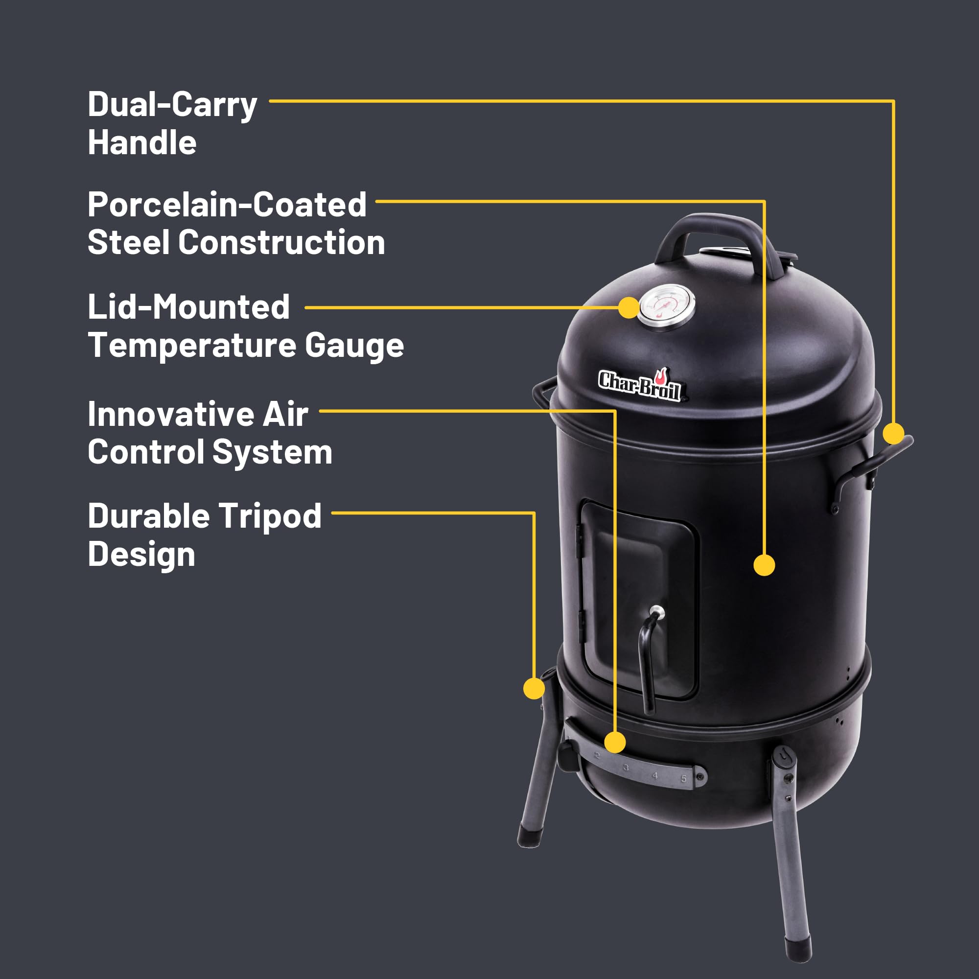 Char-Broil Bullet Charcoal Smoker 16" - 18202075,Black