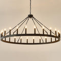 JTYP 53 Inch Large Black Farmhouse Wagon Wheel Chandelier,24-Light Round Industrial Pendant Light fixtures for Outdoor Porch high Ceilings Living Dining Room Foyer Entryway
