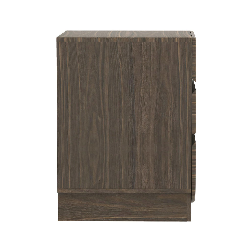 Manhattan Comfort Ardea Modern Nightstand with 3 Smooth-Glide Drawers, Compact Contemporary Bedside Table with Handle-Less Fronts, Rounded Edges, Walnut