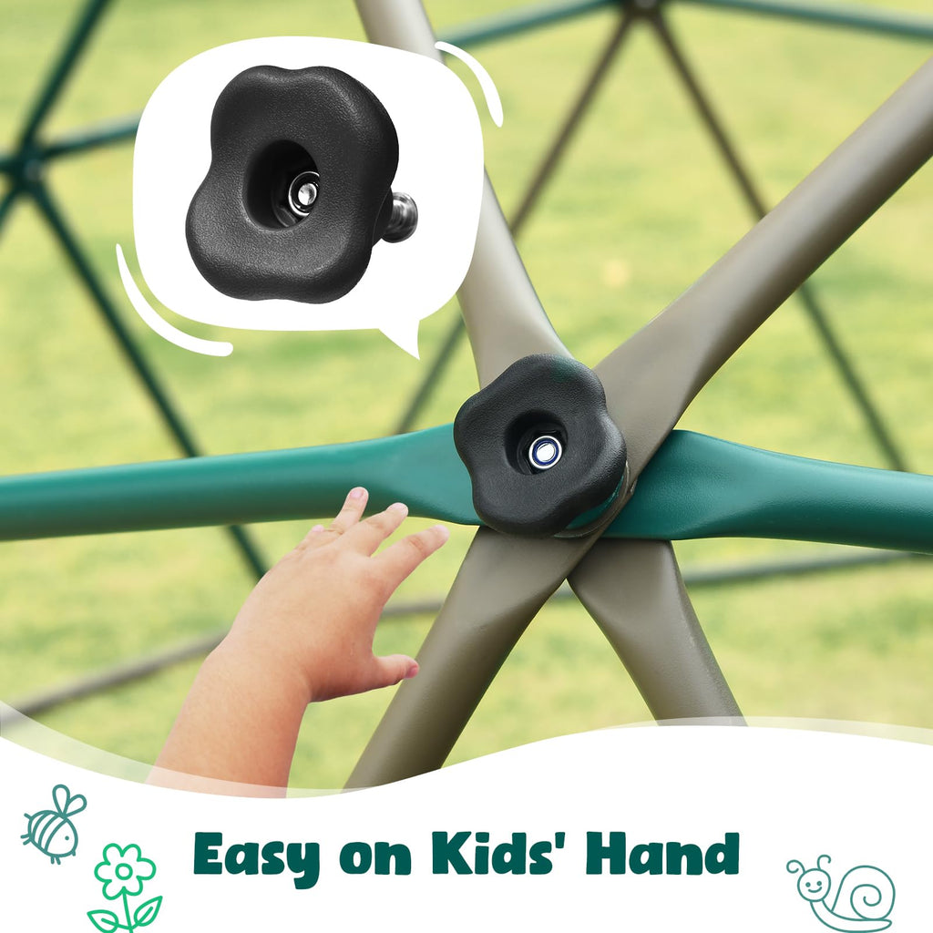 Hapfan 10 ft Climbing Dome Swing Set with Saucer Swing, Jungle Gym for Kids Outdoor Backyard, Supports 800lbs, Easy Asssembly, Rust-Resistant Outdoor Playset for Ages 3-8 8-12 (Green and Brown)