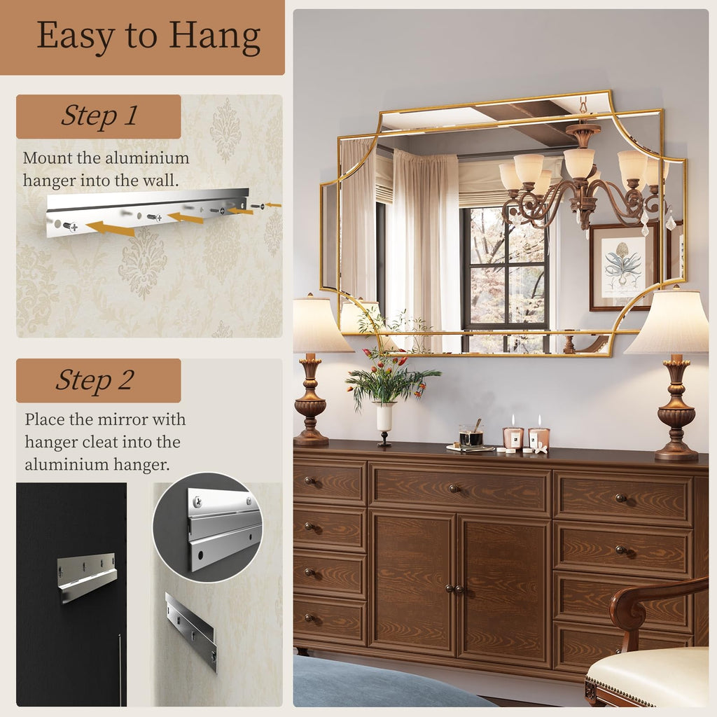 Kelly Miller 32"x48" Large Gold Mirror for Wall, Modern Decorative Mirror Rectangle Wall Vanity Mirror Bevelled Full Length for Bathroom Living Room Bedroom Farmhouse Fireplace Entryway