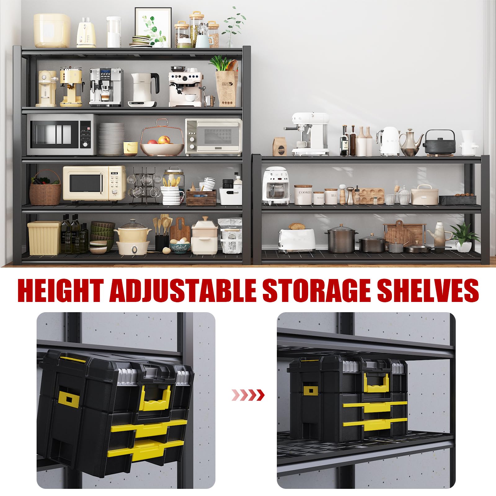 Homdox 3000LBS Heavy Duty Garage Shelving, 5 Tier Adjustable Storage Shelves, 60" W x 24" D x 72" H Metal Shelving Unit for Garage, Pantry, Basement, Black