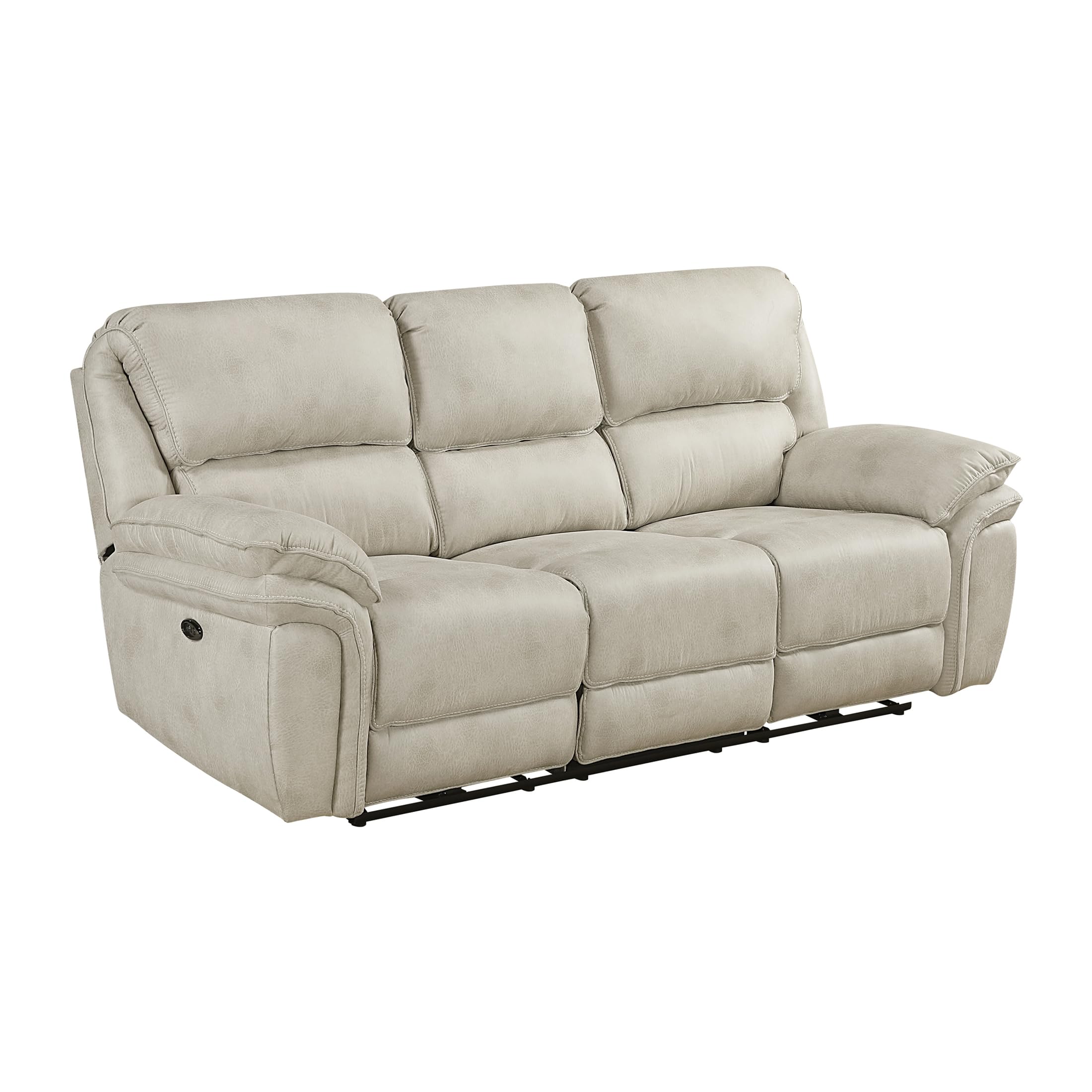 Lexicon Power Double Reclining Sofa, Polished Microfiber Wall Hugger Sofa Recliner for Living Room Comfort, Charging Port, Pillow Top Arms, Attached Cushions, Sand