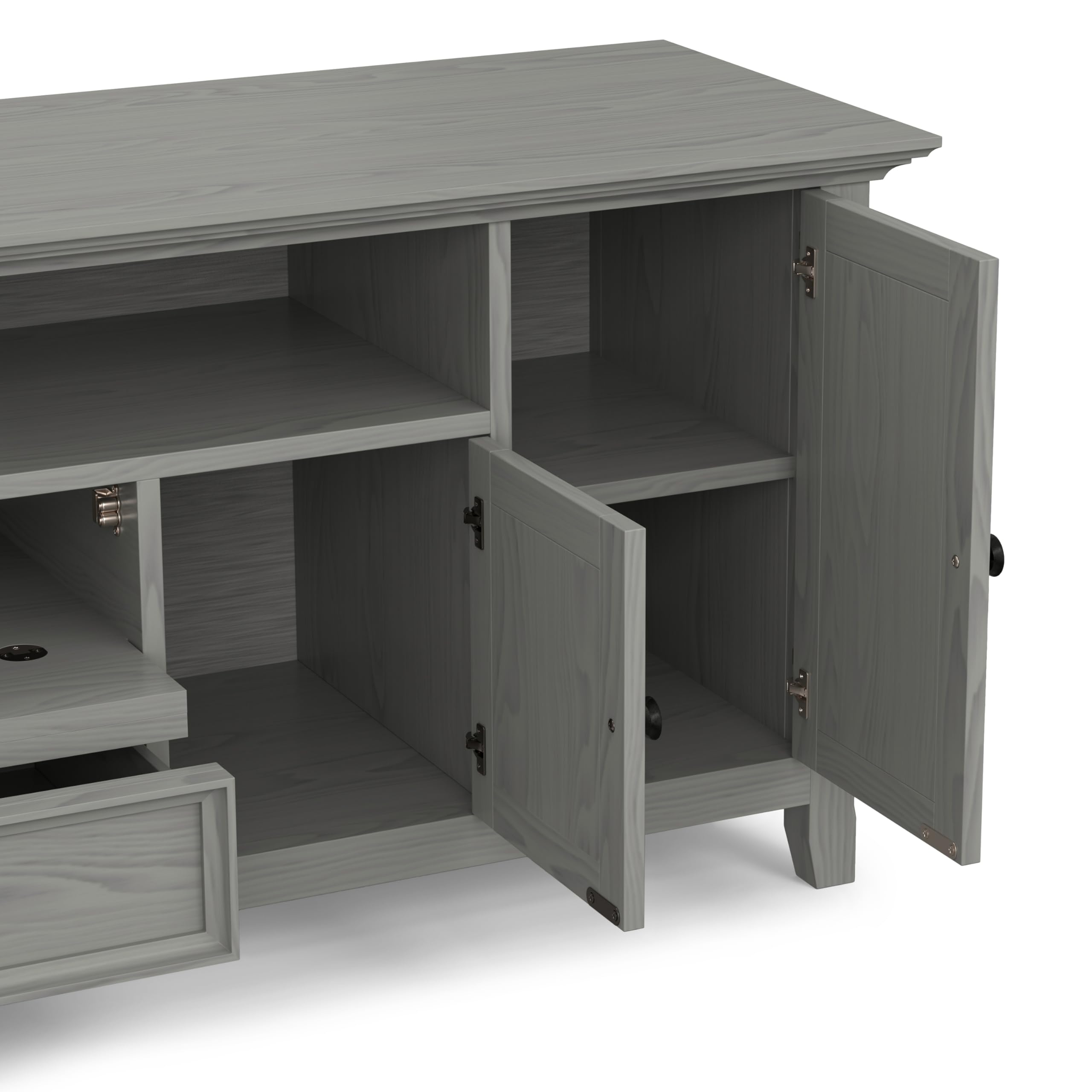 SIMPLIHOME Amherst TV Stand - 72 inch Wide Solid Wood Media Console in Fog Grey, Transitional Entertainment Center for Living Room for TVs up to 80 Inches with Shelves and Cable Management