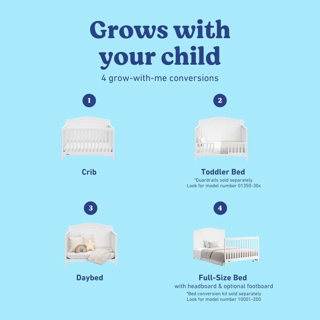 Graco Paris 4-in-1 Convertible Crib – GREENGUARD Gold Certified, Converts to Toddler Bed and Daybed, Fits Standard Full-Size Crib Mattress, Adjustable Mattress Support Base (White)