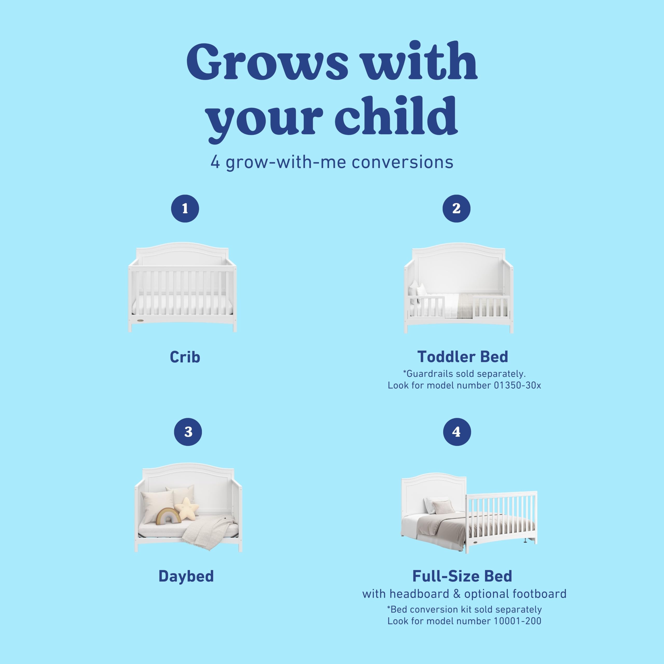 Graco Paris 4-in-1 Convertible Crib – GREENGUARD Gold Certified, Converts to Toddler Bed and Daybed, Fits Standard Full-Size Crib Mattress, Adjustable Mattress Support Base (White)