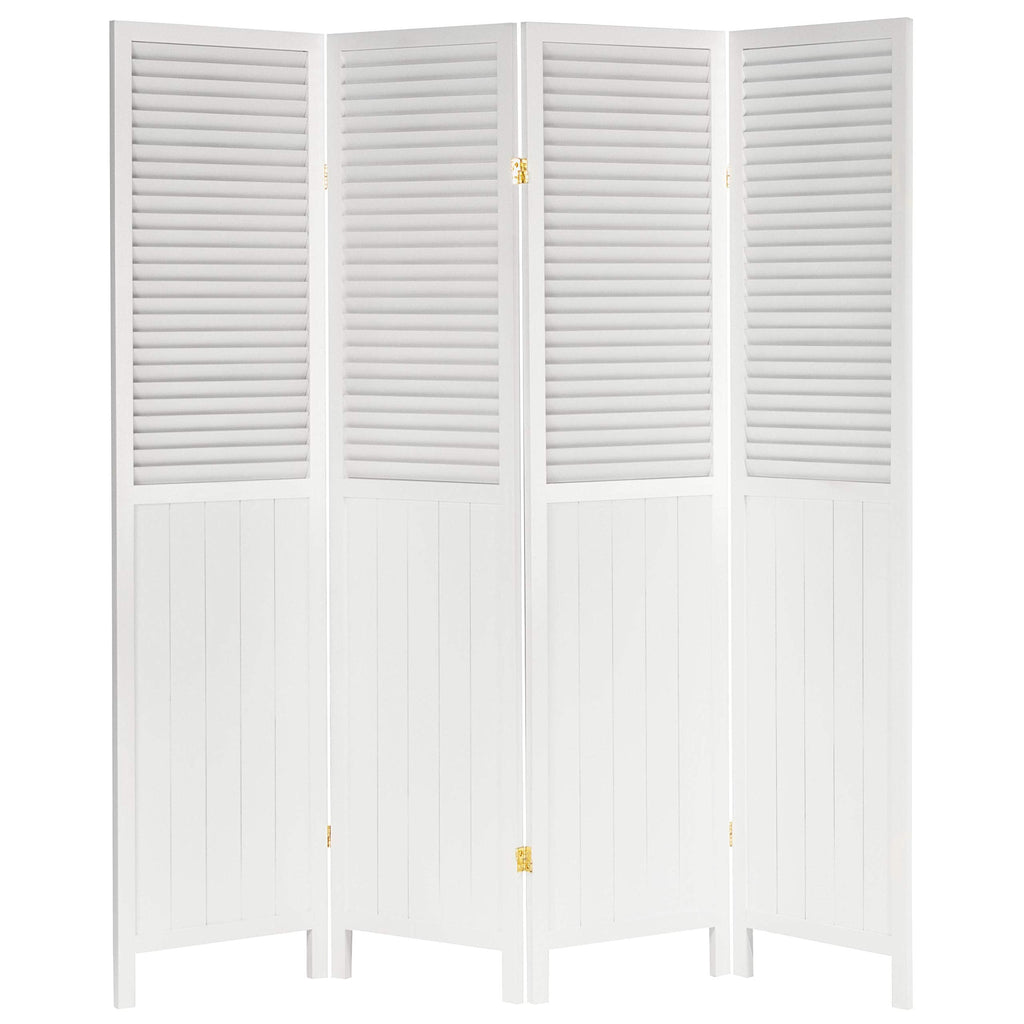 Red Lantern 6 ft. Tall Louvered Beadboard Room Divider White 4 Panel