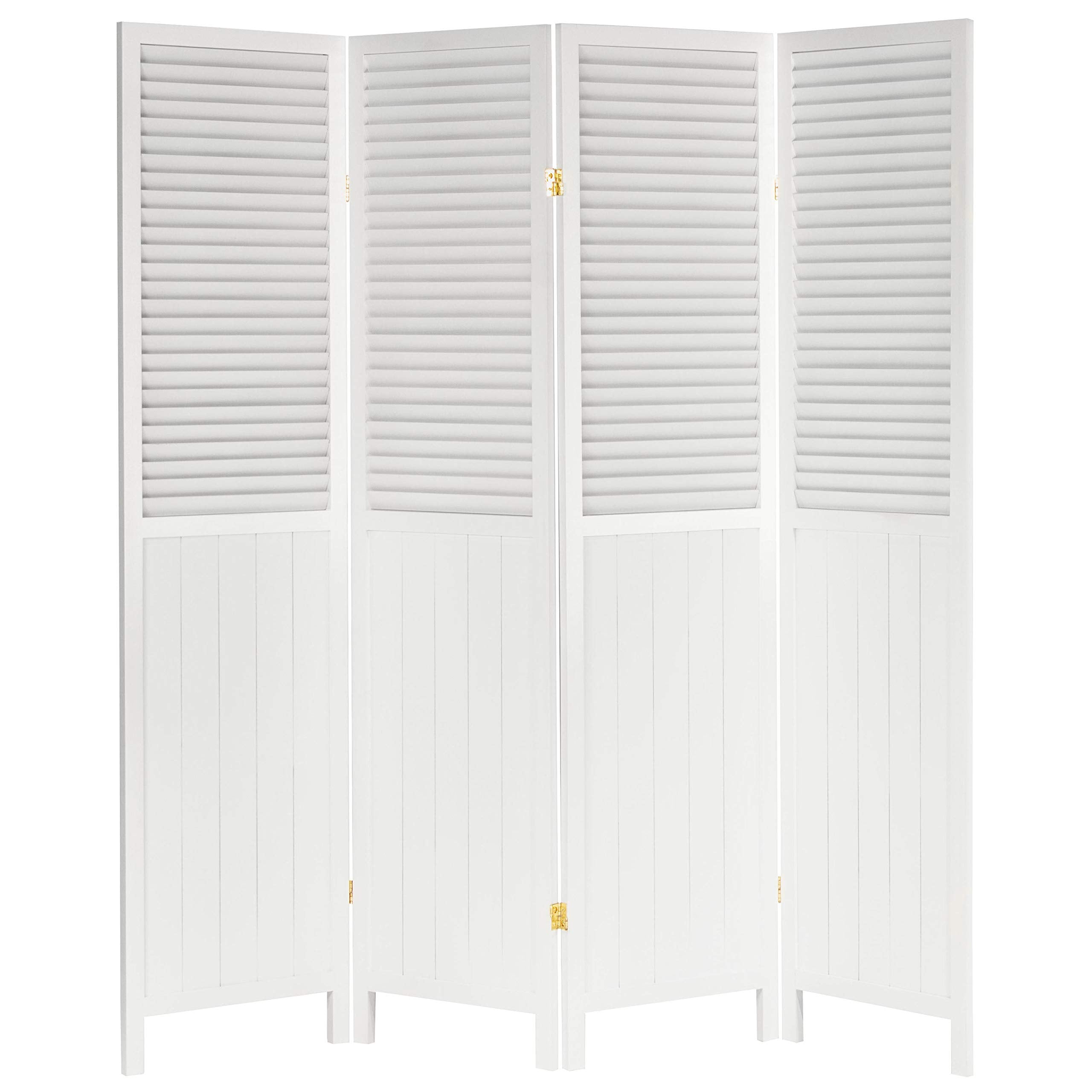 Red Lantern 6 ft. Tall Louvered Beadboard Room Divider White 4 Panel