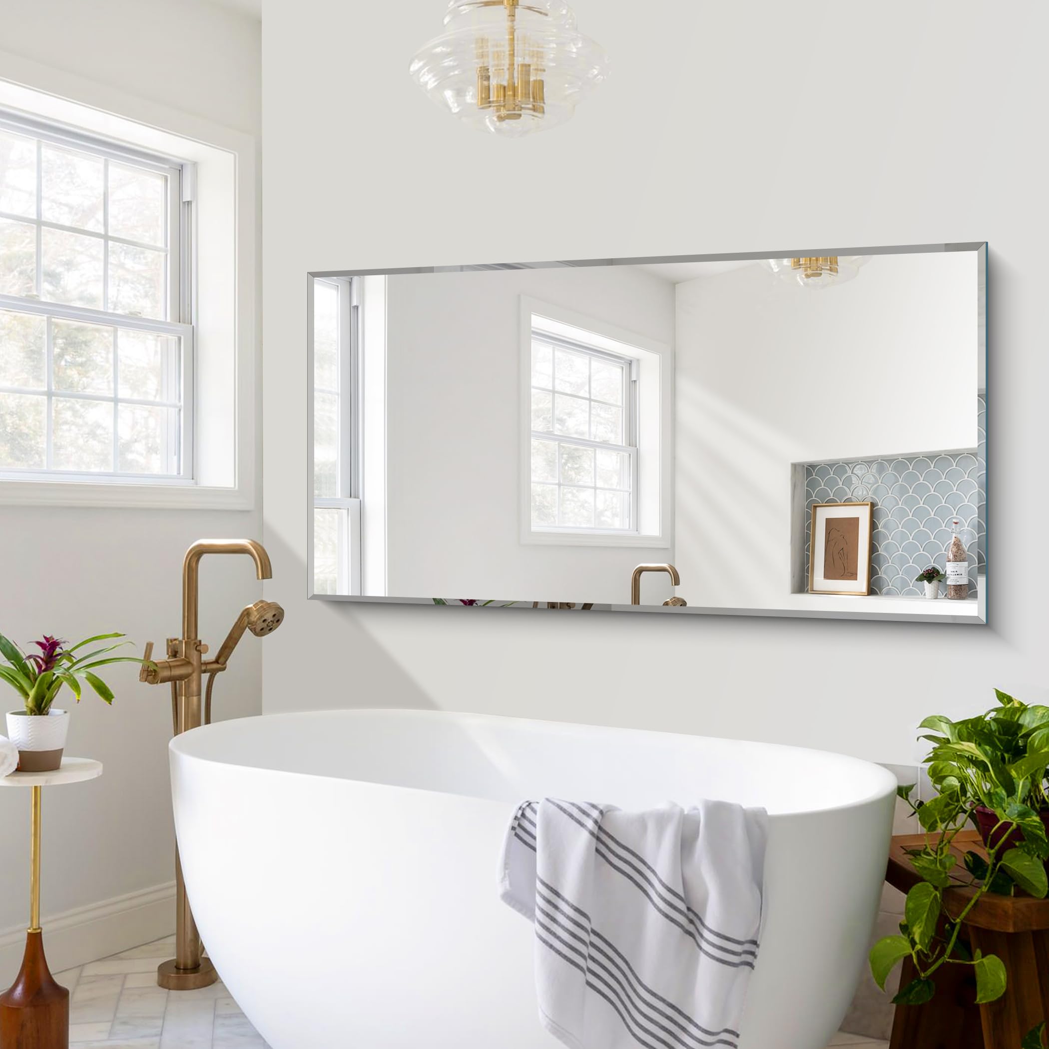 CILIBER Beveled Mirror, 30x60 Large Frameless Bathroom Mirrors for Wall, 3mm Tempered Glass Rectangle Vanity Mirror with Beveled Edge, Crystal-Clear, Hangs Horizontally or Vertically