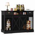 63" Large Dog Crate Furniture, Heavy Duty Indoor Dog Kennel with Removable Divider, Sliding Doors, 2 Drawers and Open Shelves, Decorative TV Stand for Living Room, Black