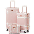 urecity Vintage Luggage Sets of 3 Piece - Hardside Lightweight Spinner Suitcases - Retro Travel Set includes Under Seat Train Case, 26"+20"+12" (Elegant Pink)