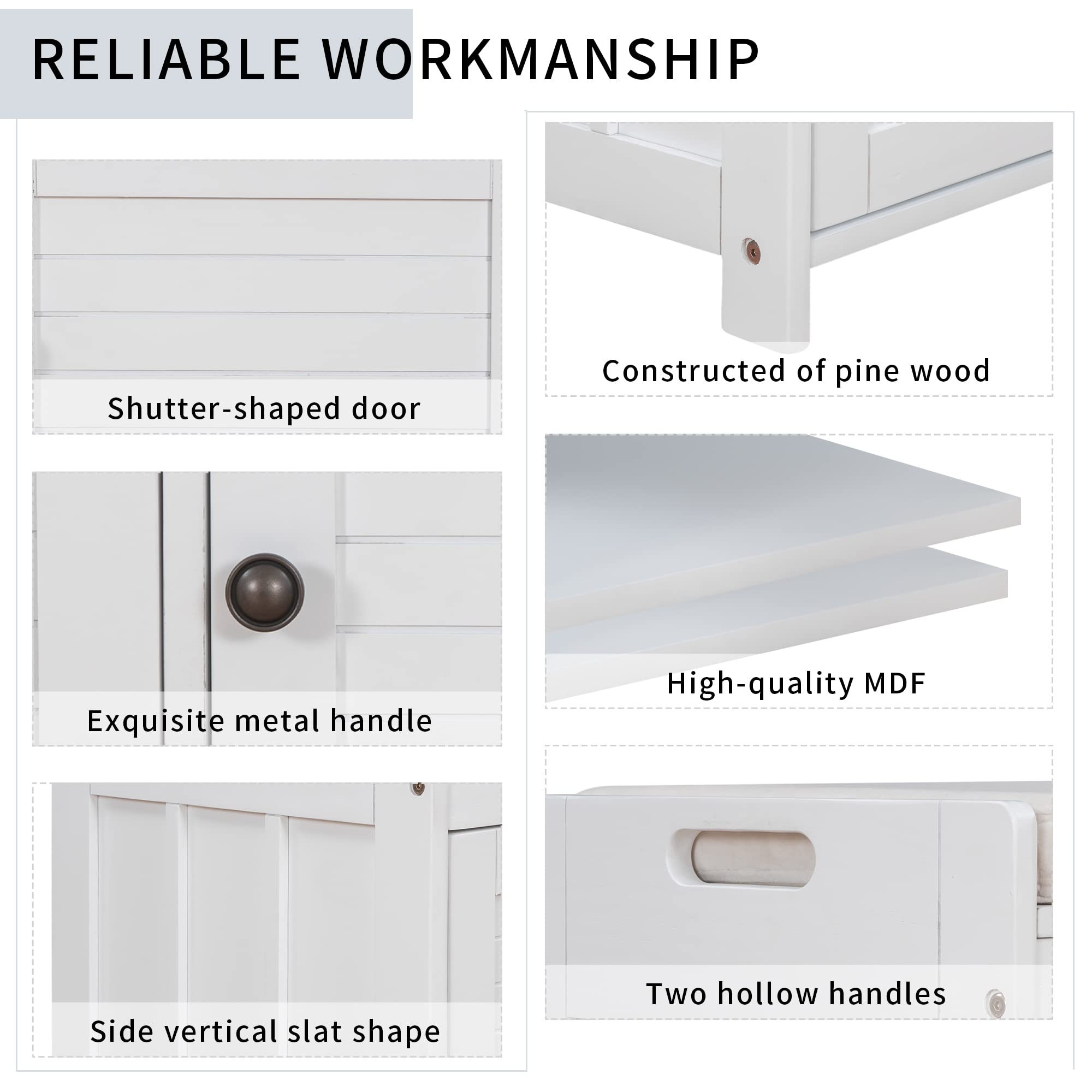 Merax Rustic Storage Bench with Removable Cushion Multifunction Shoe Cabinets for Entryway Hallway Front Door White