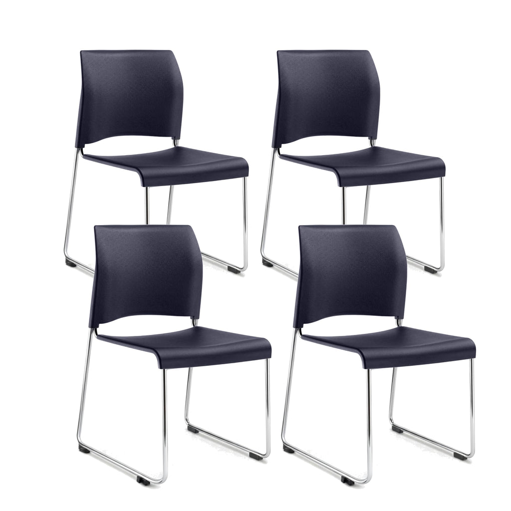 OEF Furnishings OEF8804-11-04/4 Commercial Stack Chair (Hard Plastic Seat and Back, Midnight Blue, Chrome Frame, 4-Pack)