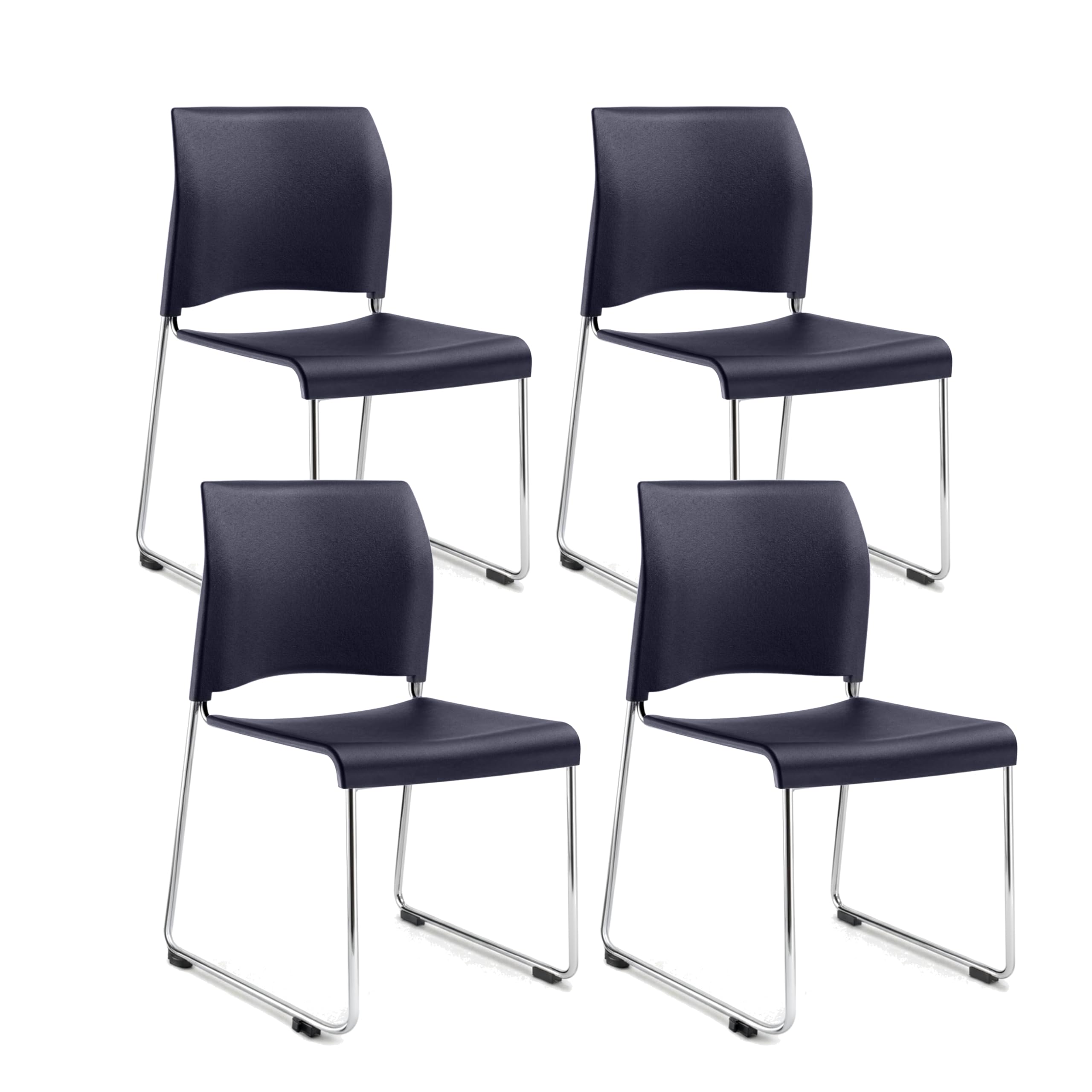 OEF Furnishings OEF8804-11-04/4 Commercial Stack Chair (Hard Plastic Seat and Back, Midnight Blue, Chrome Frame, 4-Pack)