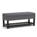 SIMPLIHOME Saxon Storage Ottoman Bench - 43 inch Wide Upholstered Linen Look Fabric Rectangle Storage Ottoman in Slate Grey, Transitional Bench for Bedroom with Tufted Lift-Top and Open Bottom Shelf