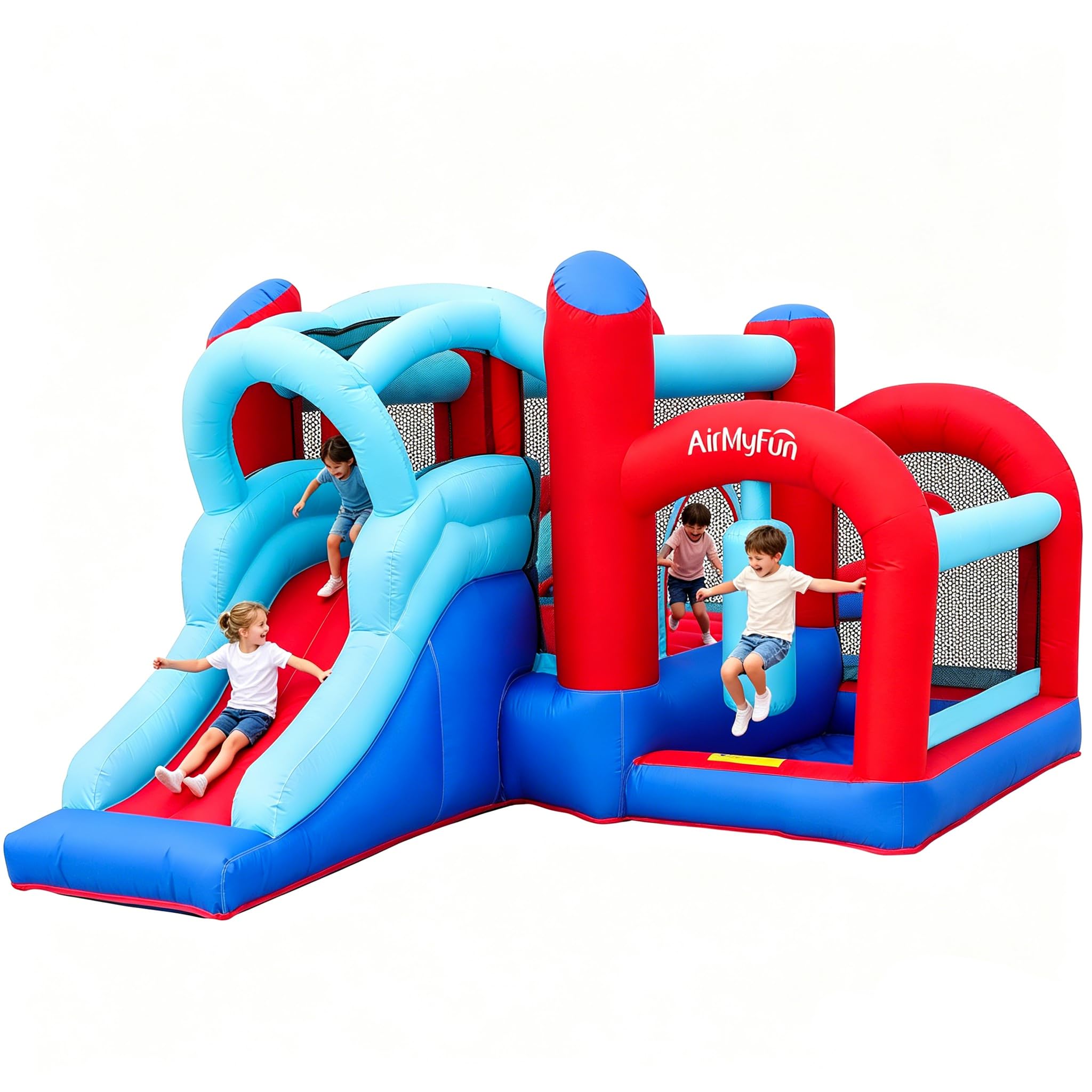 AirMyFun Inflatable Bounce House, Bouncy House with Slide,Indoor Outdoor Bounce House with Ball Pit,Basketball Hoop,Target Balls and Boxing,Inflatable Bouncer for Party
