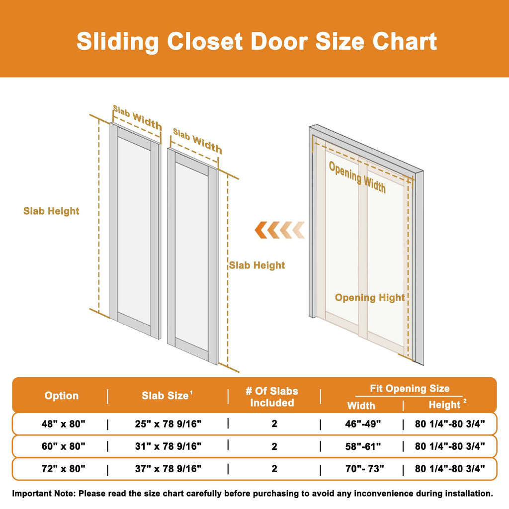 JUJUBON Closet Sliding Door, 48"×80"(Double Doors 25"), 3 Panel Sliding Door with Hardware Kit, Pre-Drilled Doors Panel, MDF with Paintable Surface, Need to Assemble, White