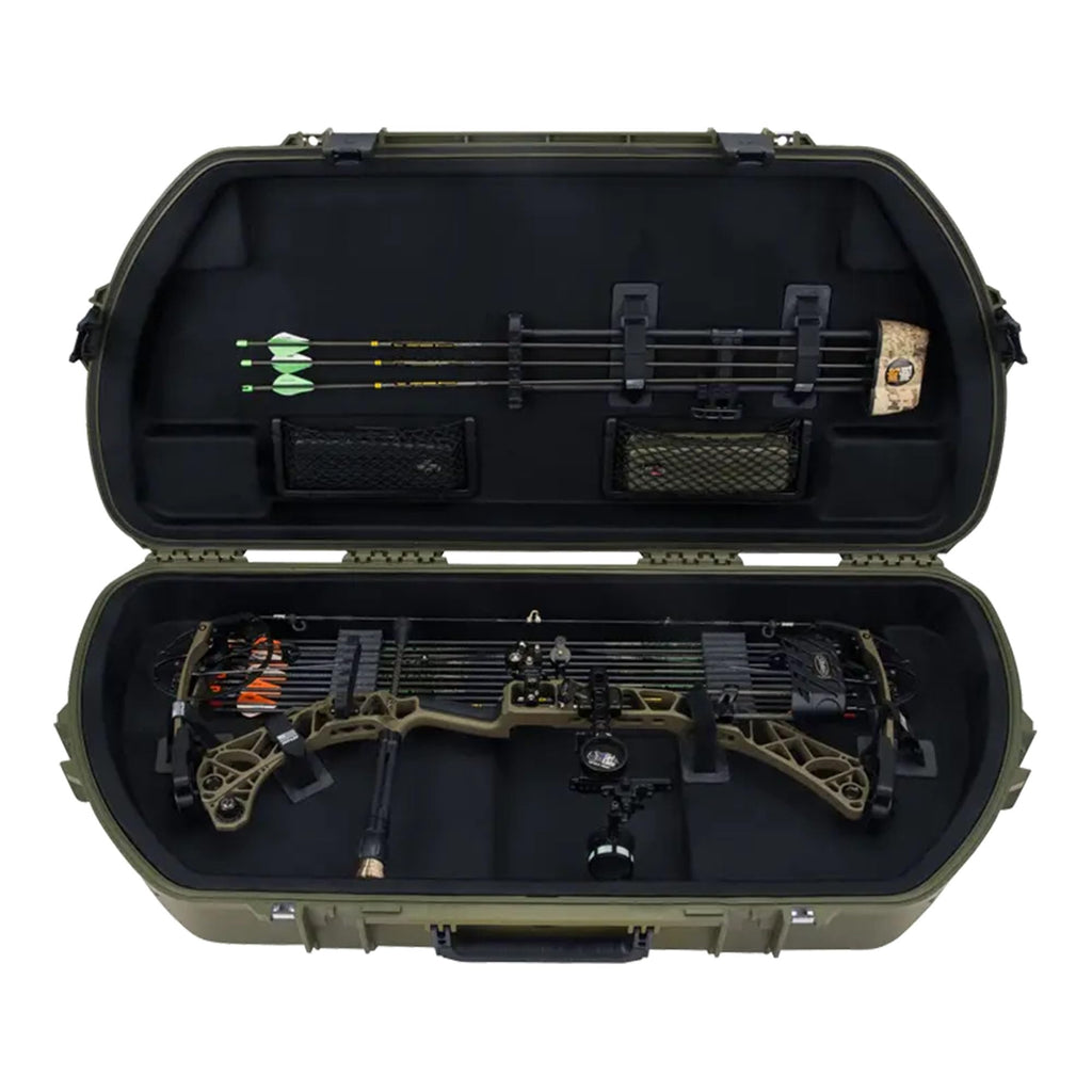SKB Hard Protective Storage Case for Archery Bow and Arrows, iSeries Shaped Bow Case, Green - Quiver Holder and Gear Box for Hunting Accessories
