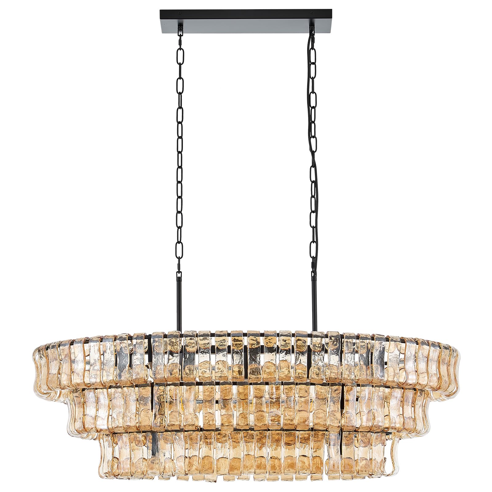 VANZARLA Large Modern Chandelier with Unique Amber Glass Shade, 3-Tier Dining Room Light Fixture, Farmhouse Chandelier for Kitchen Island Living Room Foyer