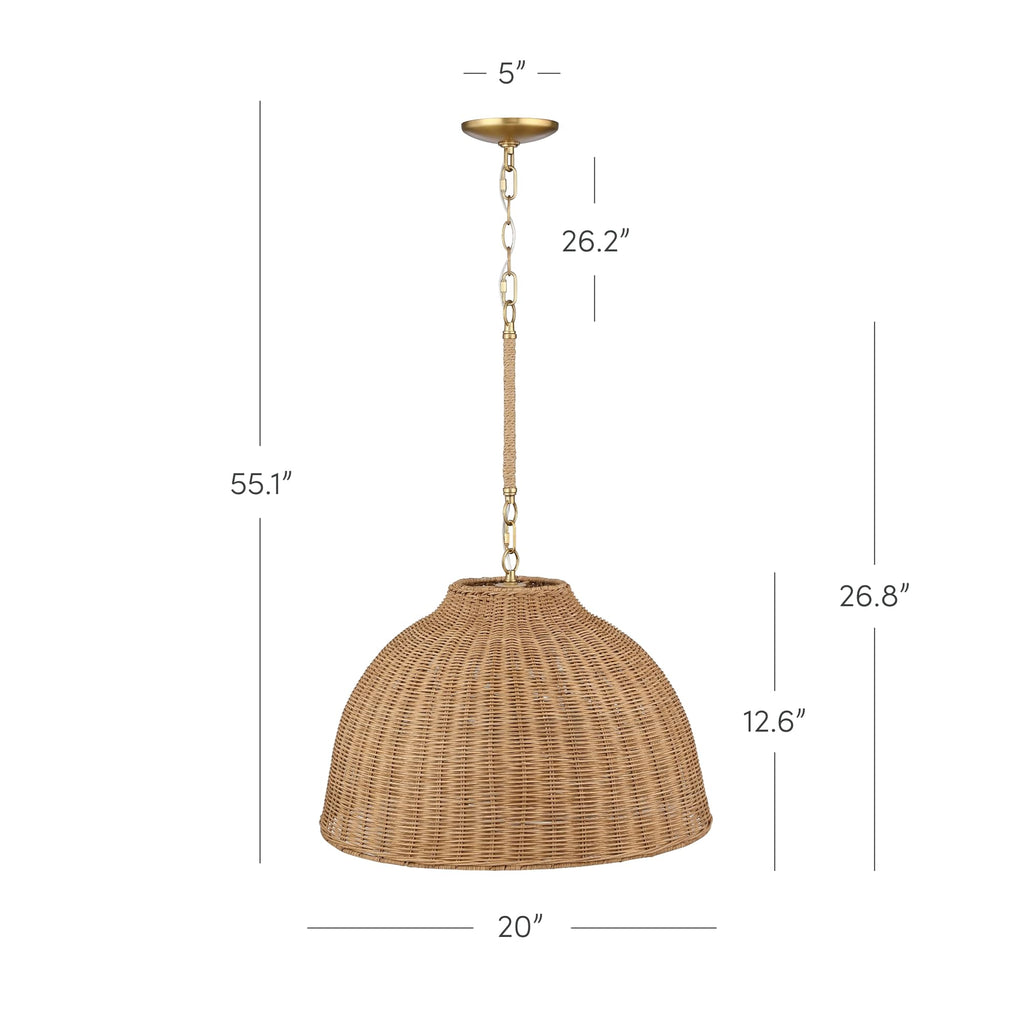 Nathan James Augustine Modern Farmhouse Rattan Pendant Light, Rattan Chandelier Pendant Lamp Shade for Kitchen or Living Room