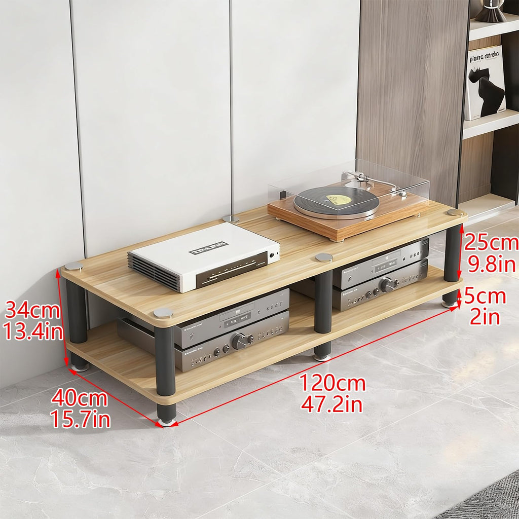 THNSAWX AV Media Stand, Stereo Rack with Thickened Board, Multi-Tier Open Storage Stereo Cabinet, Audio-Video Rack with Metal Tube, Record Player Stand for Theater(White,2 Tier 120x40x34cm)