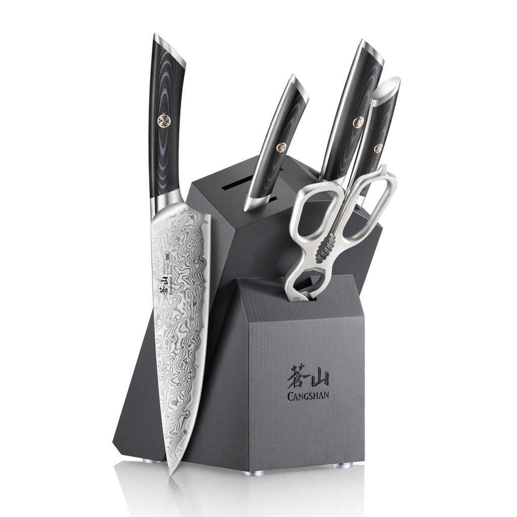 Cangshan KURO Series 6-Piece Knife Block Set, High Carbon X-7 Damascus Steel, Gray, 504333