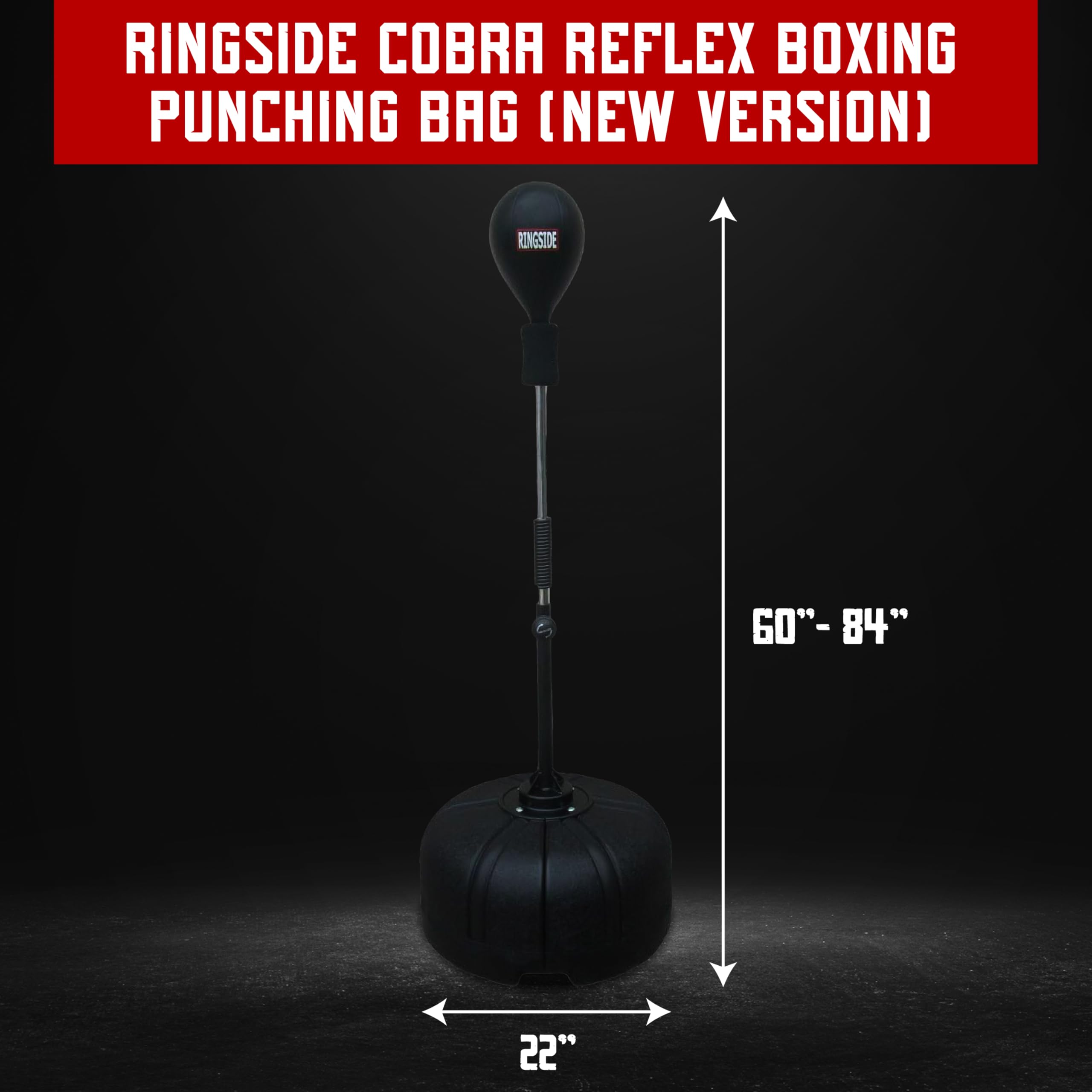 Ringside Cobra Reflex Boxing Punching Bag (New Version), Freestanding Foam-Filled Punching Bag Stand with Rapid-Rebound Spring, Ideal for Boxing, MMA, Muay Thai, and More, Adjustable Height, 60"–84"