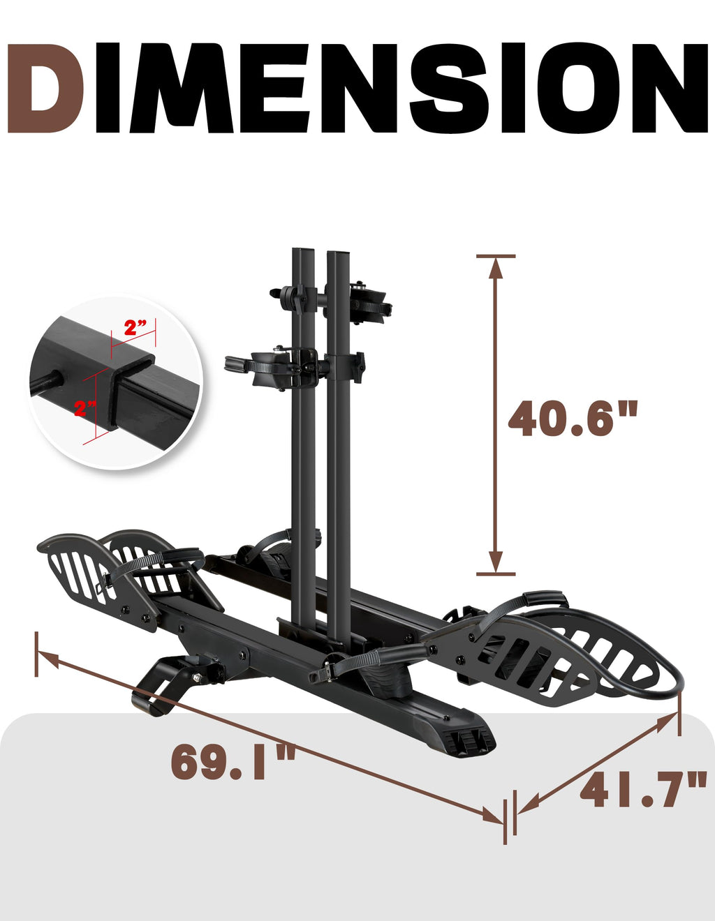 Young Electric Hitch 2-Bike Rack, 200 lbs Capacity E-Bike Carrier Platform Mount, Up to 5’’ Fat Tire Bicyclefor 2’’ Receiver Cars Trucks SUVs Minivans RV, Trailer