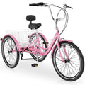 MOPHOTO Adult Tricycle 7 Speed, 20/24/26 Inch Low Step-Through Adult Trike with Large Rear Basket, 350 lbs Capacity 3 Wheel Bike for Seniors, Women and Men
