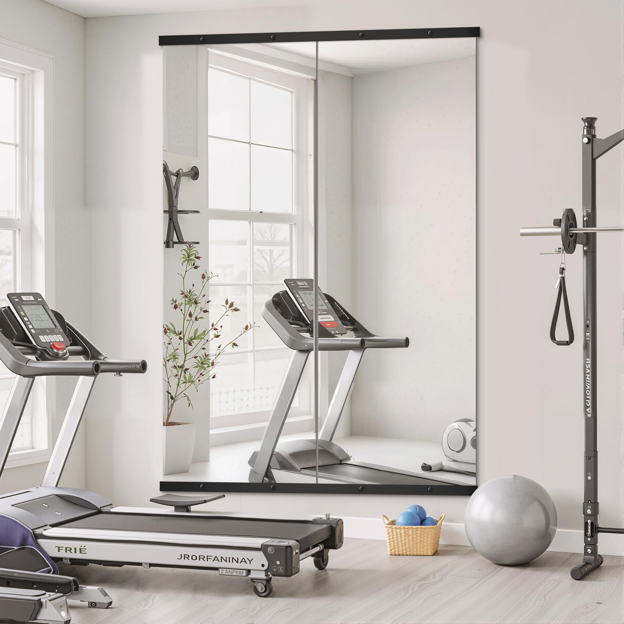 TRAHOME Home Gym Mirror for Wall,70x24x2PCS Full Length,Glass Frameless Body Large Mirror for Home Gym,Workout,Bedroom,Garage(Black)