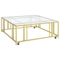 Coaster Home Furnishings - Adri - Square Glass Top Coffee Table with Geometric Base and Mobile with Rolling Casters - Contemporary - Living Room - Matte Brass - 710188