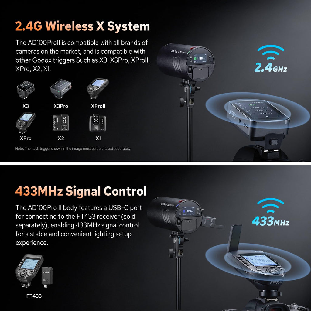 Godox AD100 Pro II AD100Pro II Pocket Outdoor Flash Strobe, 100Ws 2.4G TTL 1/8000s HSS Monolight, 0.01-1.5s Recycle, 490 Full Power Flashes, LED Modeling Lamp, GODOX AD 100 Pro II with Color Indicator