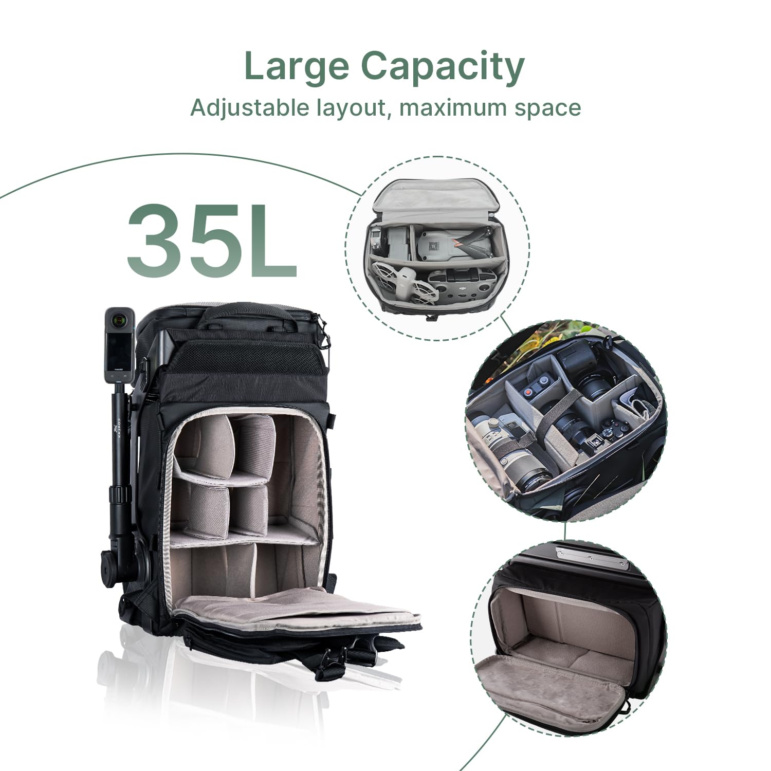 COALAX LANCER 100 Travel Camera Backpack with 96Wh Portable Power Station, Modular Hard Shell Photography Bag with Magic Arm, IPX5 Waterproof Drone Backpack Fits 16" Laptop (Black)