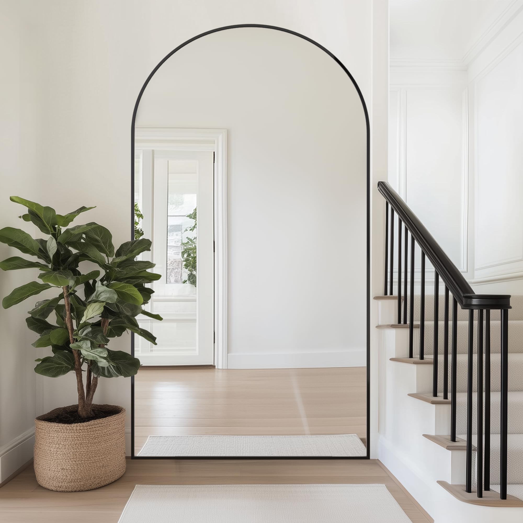 Antok Full Length Mirror, 46"x86" Oversized Floor Mirror with Stand for Bedroom, Living Room Cloakroom, Black, Arch Style