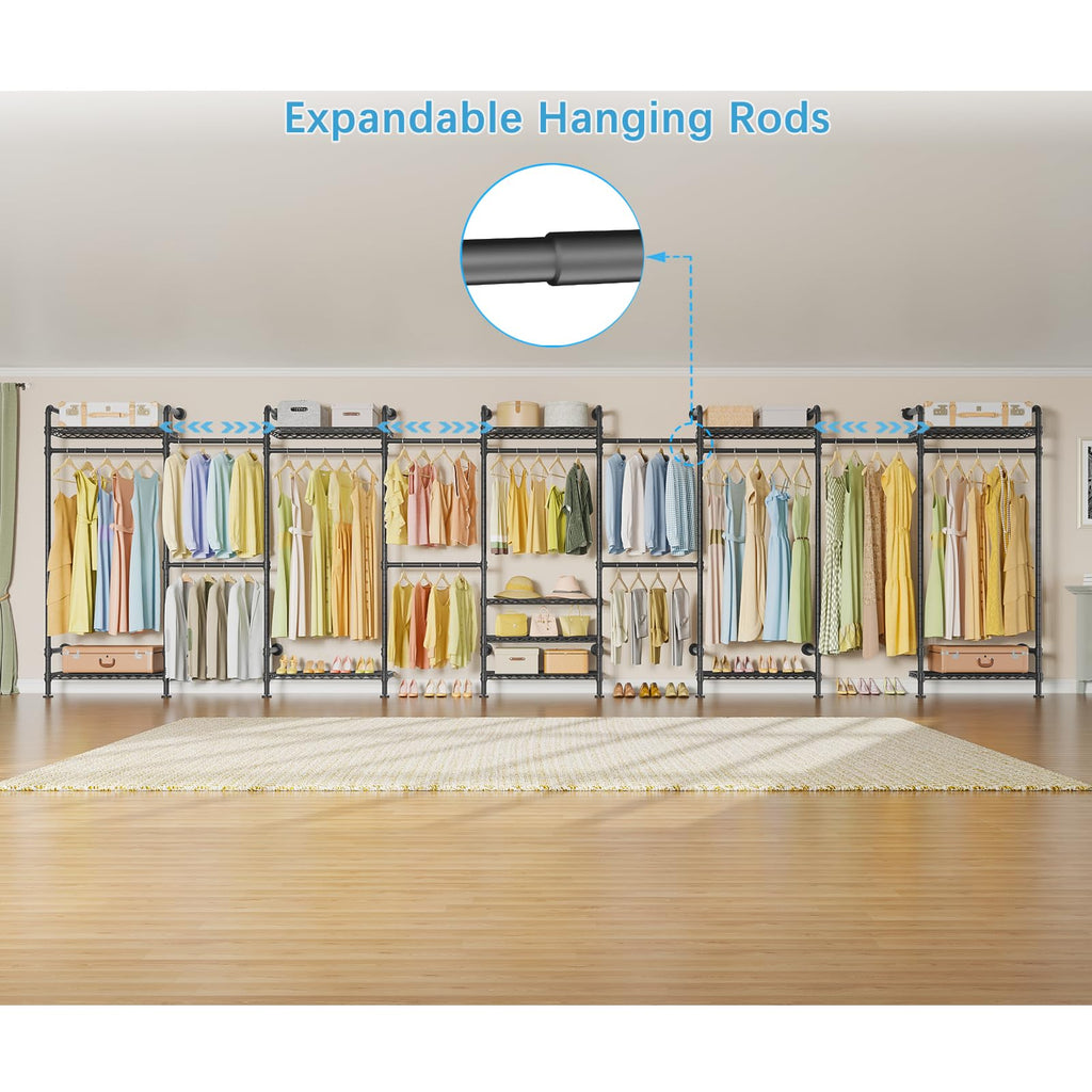 Timate U4 U Shape Garment Rack Heavy Duty Clothes Rack for Hanging Clothes, Expandable Industrial Pipe Clothing Rack Wall Mounted Closet Extra Large Closet Rack Walk in Closet System, Closet Kit Black