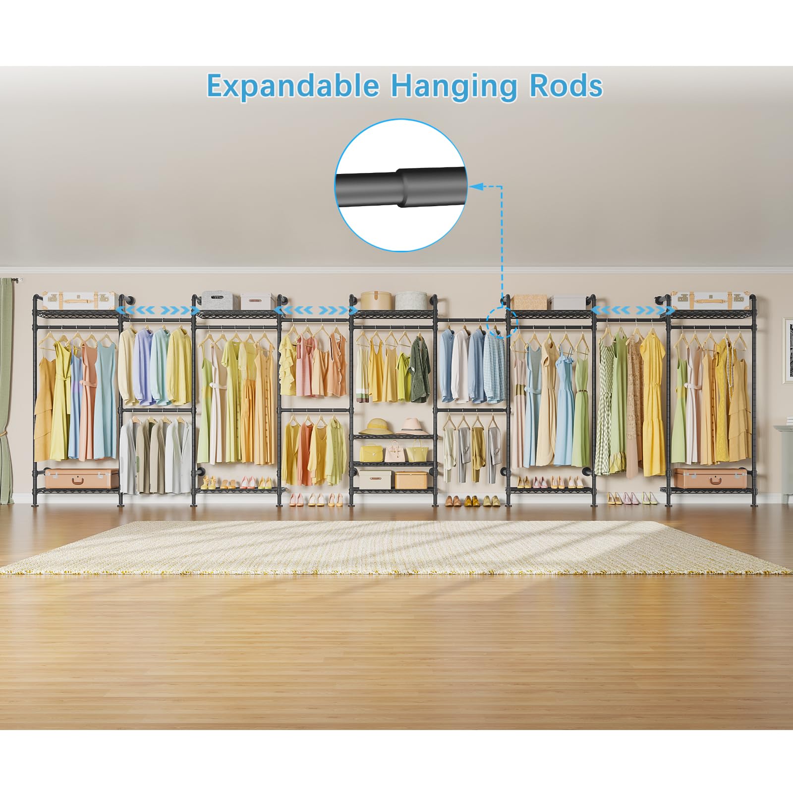 Timate U4 U Shape Garment Rack Heavy Duty Clothes Rack for Hanging Clothes, Expandable Industrial Pipe Clothing Rack Wall Mounted Closet Extra Large Closet Rack Walk in Closet System, Closet Kit Black