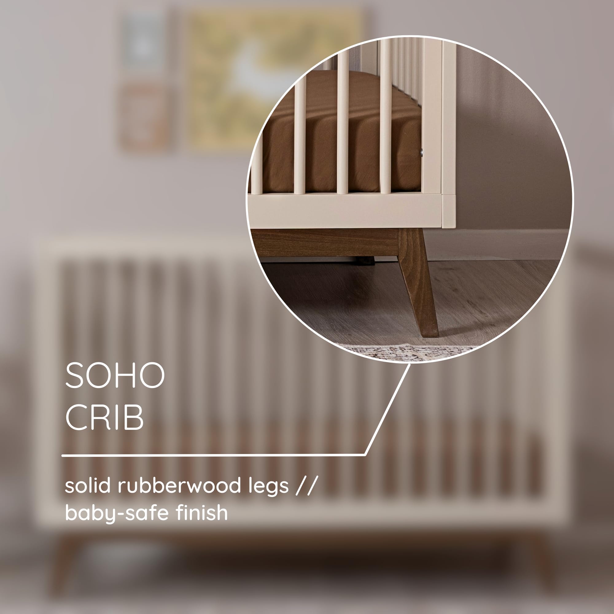 dadada Baby Soho 3-in-1 Convertible Wooden Crib to Toddler Bed - Made in Italy, GREENGUARD Gold Certified, Baby-Safe Finish, Handcrafted Beechwood, Modern Design, 3 Adjustable Heights (Almond Milk)