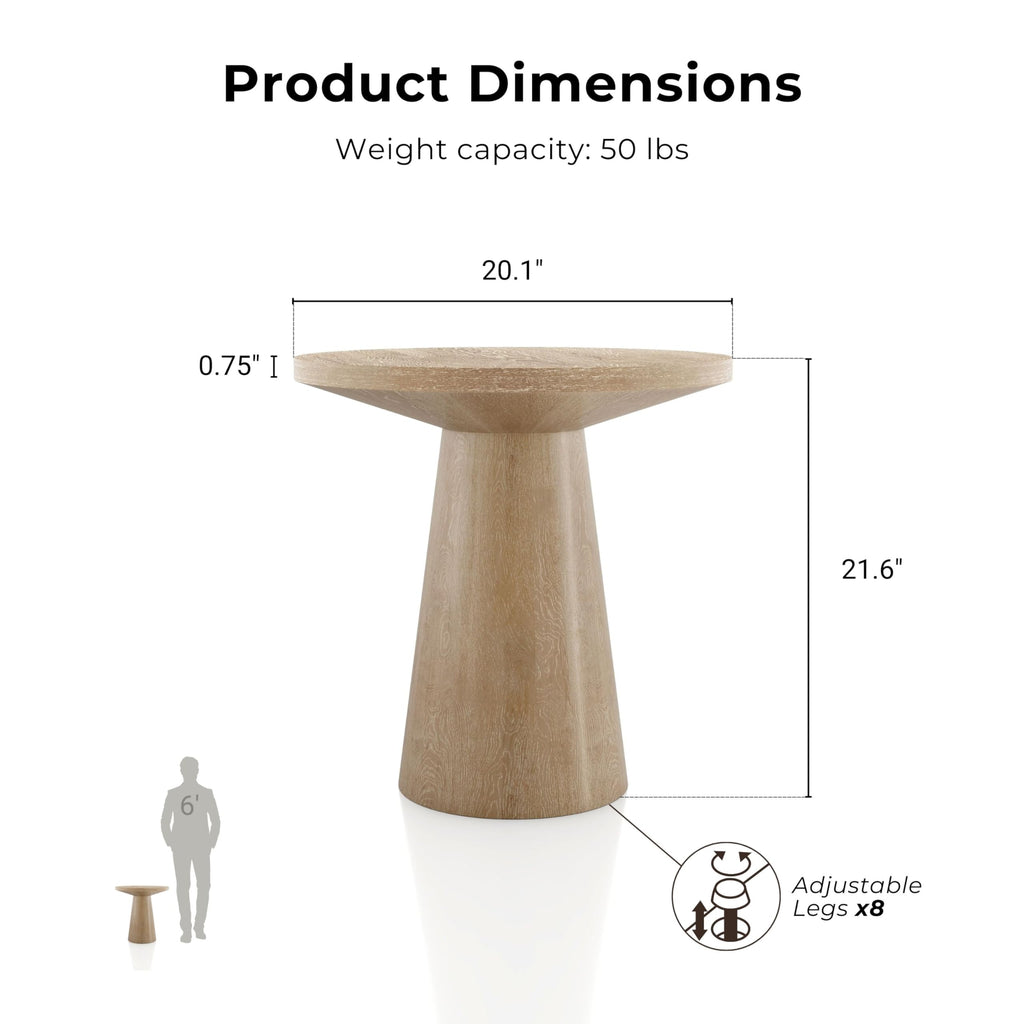 Furniture of America Crambel Modern Solid Wood 2-Piece Brown 29-inch Round End Table Set with Cone-Shaped Pedestal Base for Small Space, Living Room, Home Office, Oak