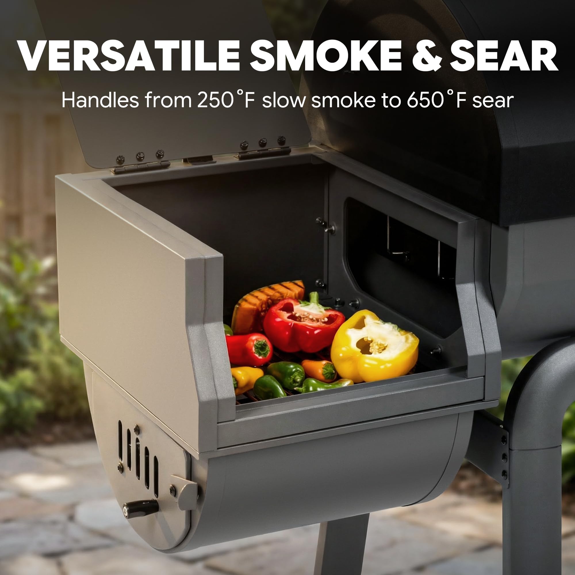 Feasto 30-Inch Heavy-Duty Charcoal Grill with Digital Temperature Control & 2 Meat Probes, Outdoor BBQ Grill with Offset Smoker, 832 Sq. In. Cooking Space for Backyard BBQ, Black & Grey