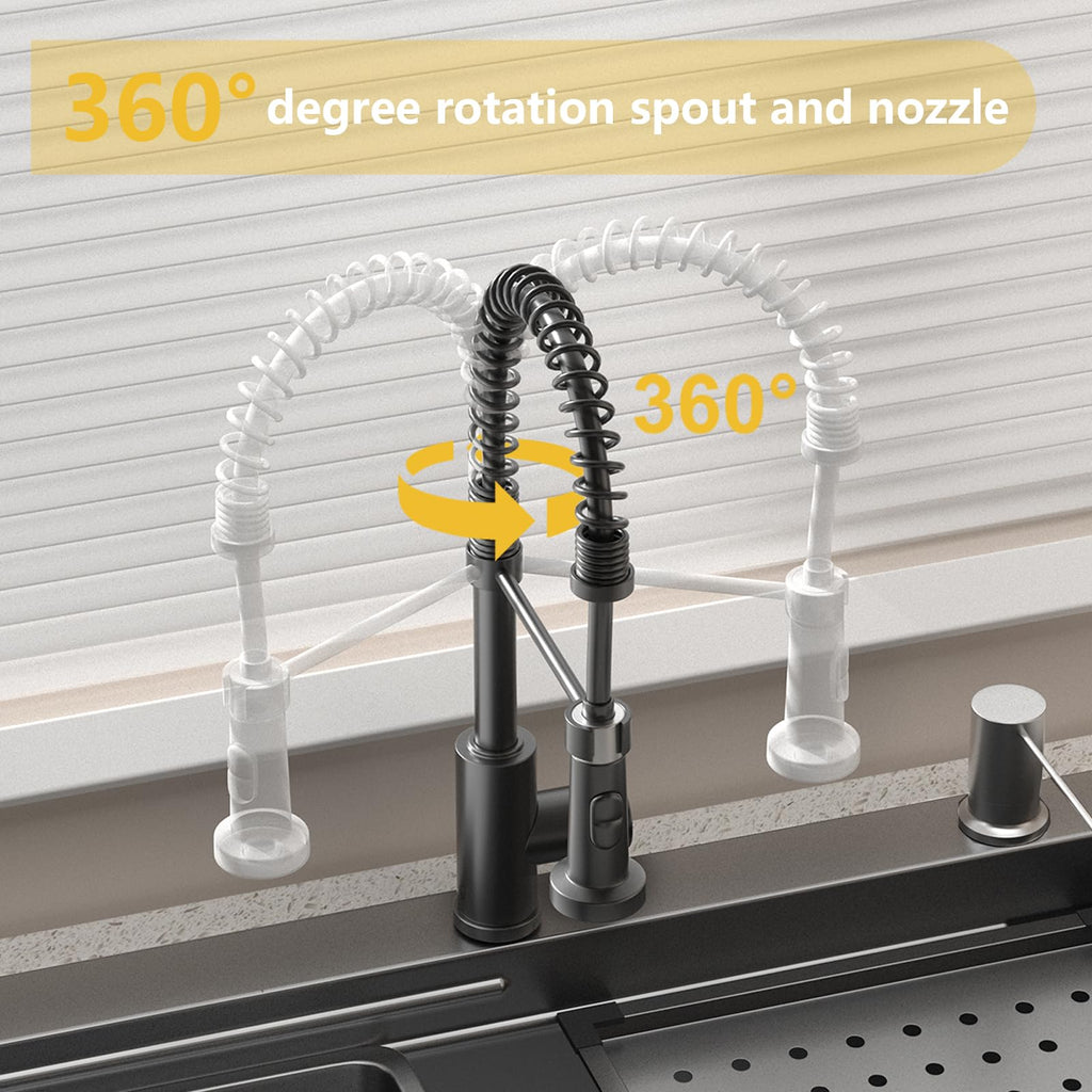 32x19 Black Drop-in Kitchen Sink: Deep Single Bowl Stainless Steel Workstation with Faucet & Accessories Combo for Family Kitchen—Scratch Resistant & Noise Reducing