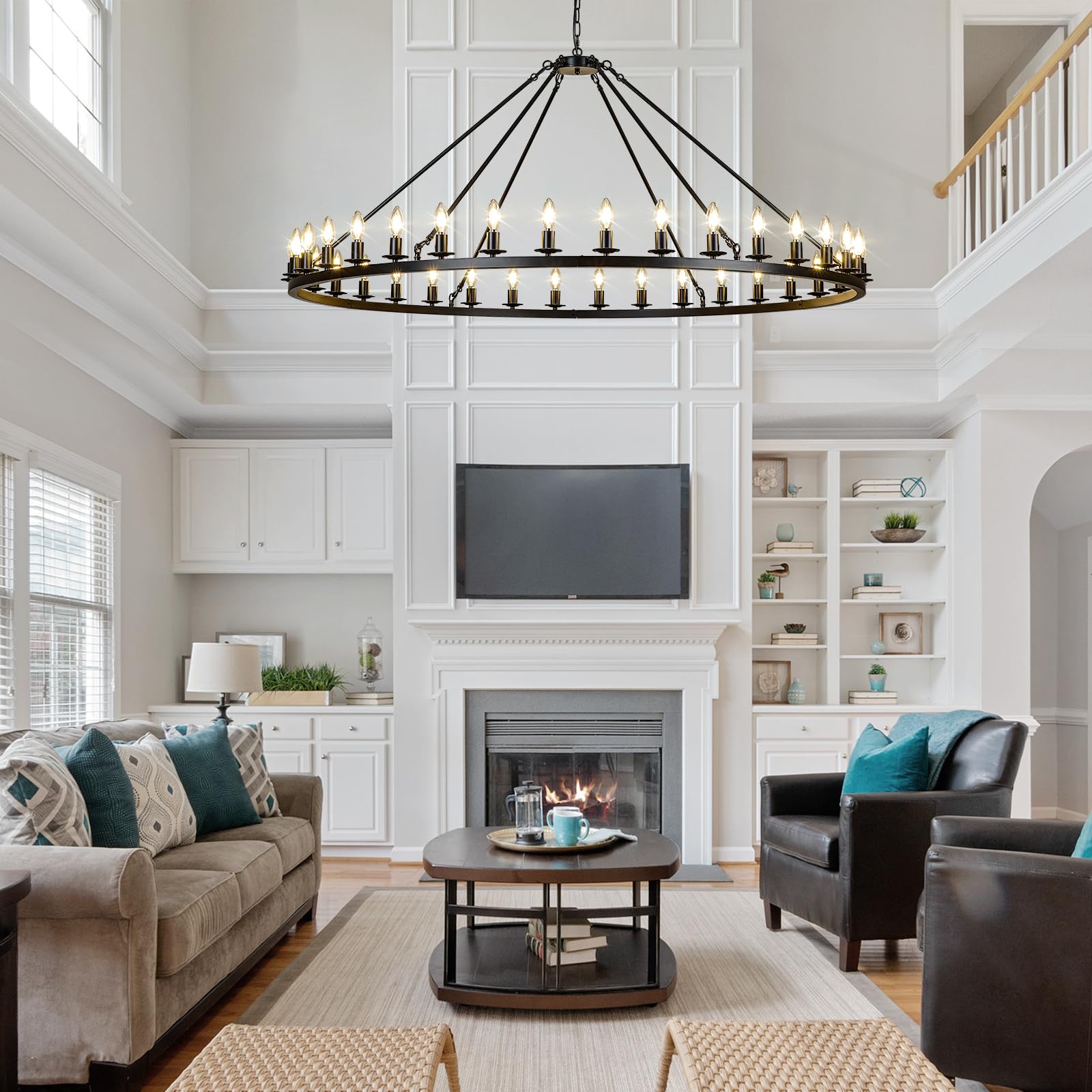HermnJakk Black Wagon Wheel Chandelier 60-Inch 36-Light,Extra Large Round Rustic Farmhouse Chandelier Metal Circle Chandeliers for Dining Room Living Room High Ceilings
